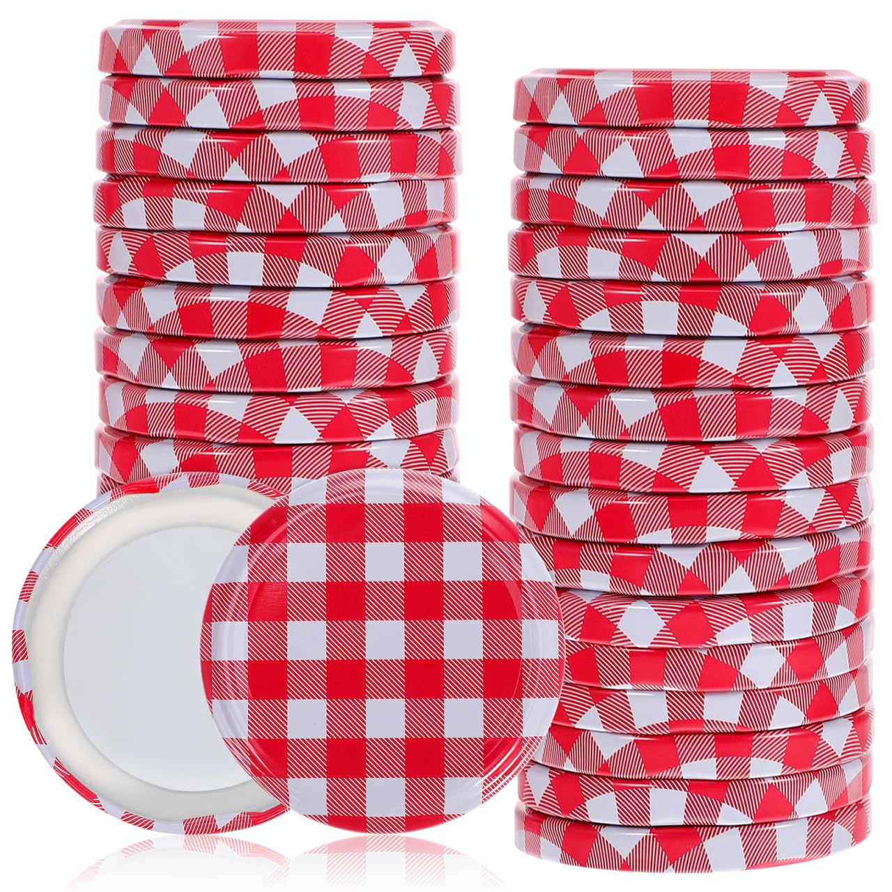 UPKOCH 40pcs Mason Canning Jar Lids Checkered Jar Lids Airtight Split-type Sealing Yogurt Wide Mouth Replacement Covers Honey Caps for 65mm