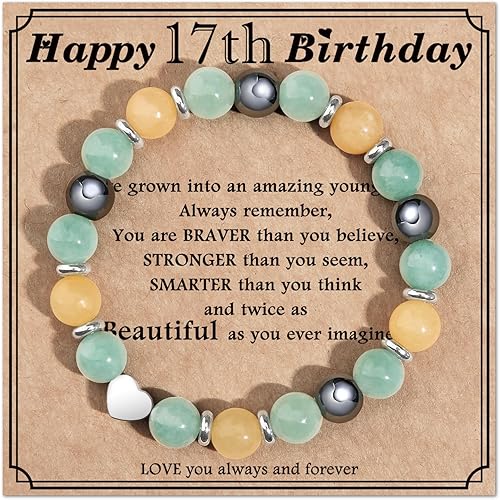 Joyas y tarjetas de regalo de cumpleaños para mujeres y niñas, pulsera de piedra natural de 13, 14, 15, 16, 17, 18, 19, 20, 21, 30, 40, 50, 60, 70,