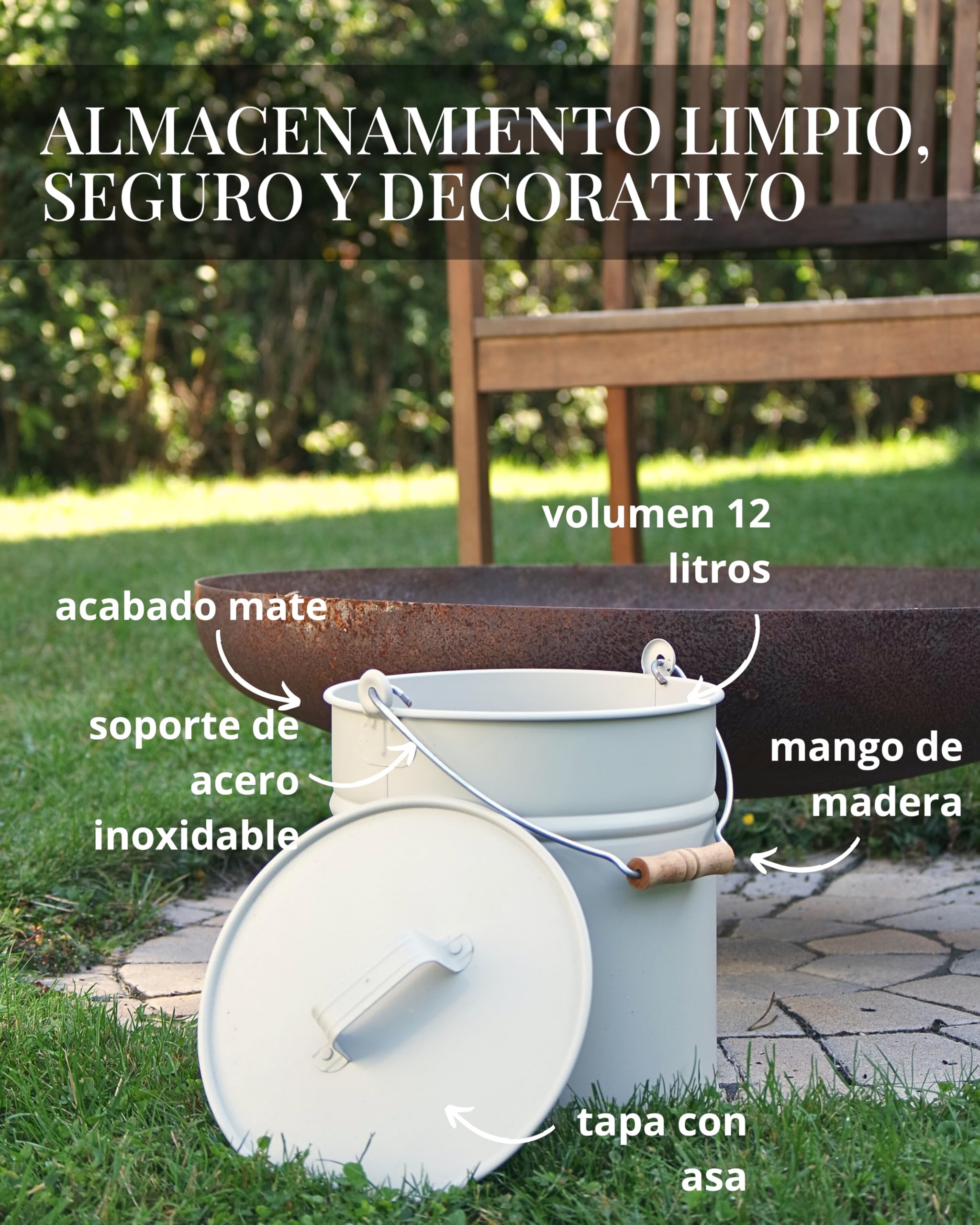 LIVLIG Cubo de Cenizas Con Tapa, 10 L, de Zinc, Metal, Beige - Accesorio Para Chimenea