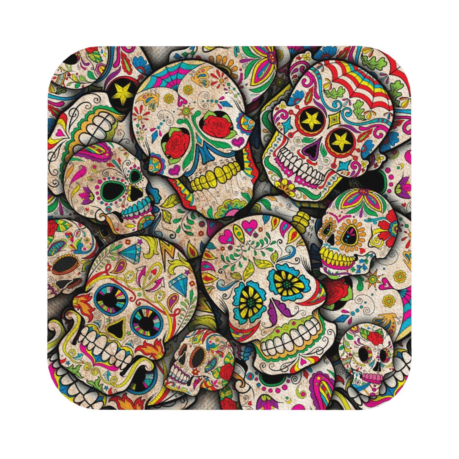 skull PU Leather Coasters Set of 6 Square Drink Coasters