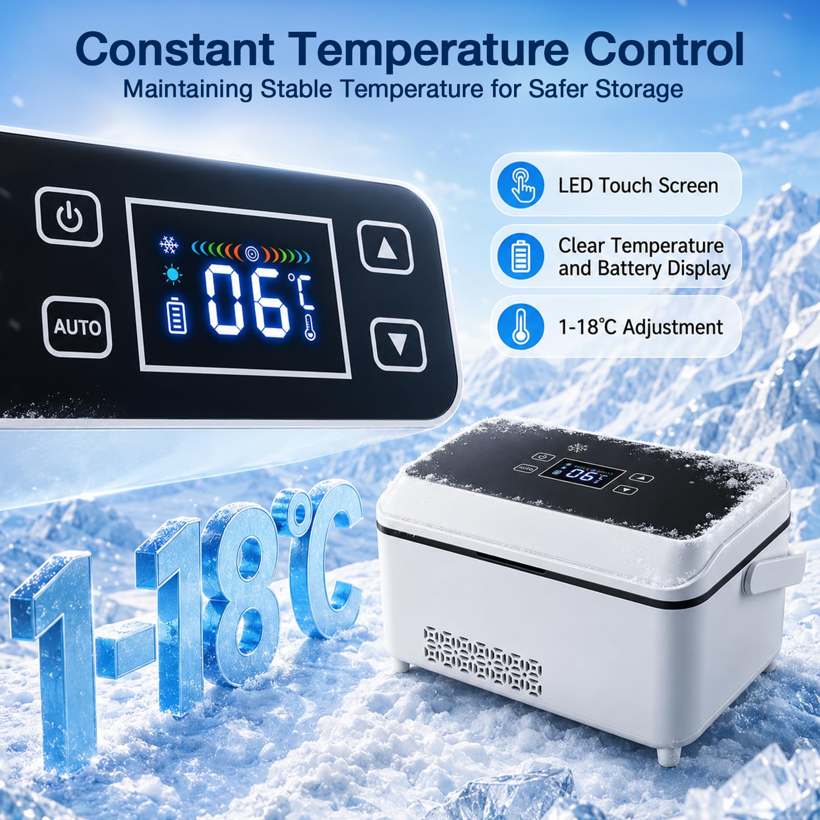Frigo elettrico per insulina, con doppia batteria (2 x 13600 mAh) e display LCD, borsa frigo per medicinali regolabile 2-8 °C, mini frigorifero portatile per auto, viaggi, casa
