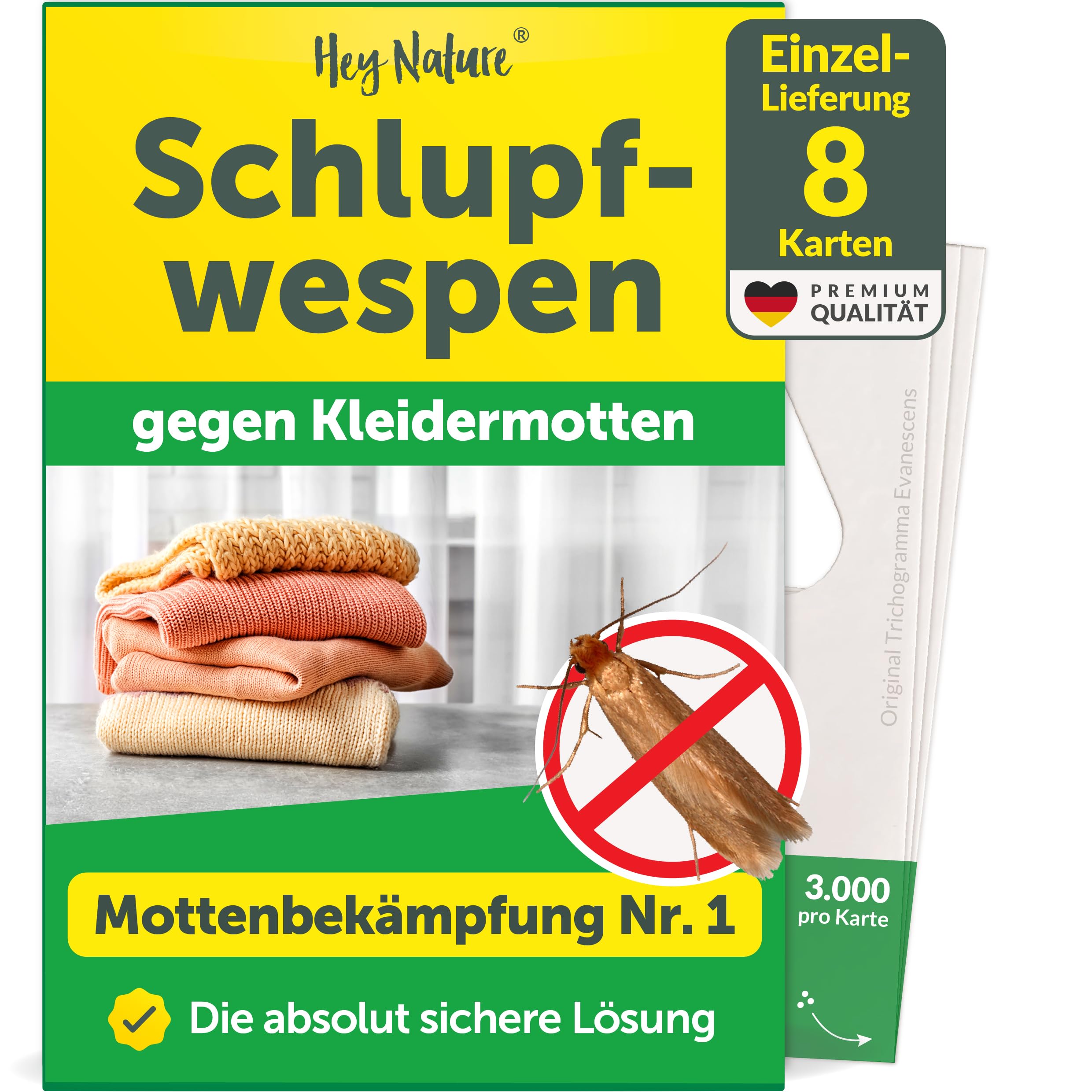 Hey Nature Schlupfwespen gegen Kleidermotten, 1 Lieferung. Natürlich & effektiv Kleidermotten bekämpfen mit Schlupfwespen gegen Motten. Mottenschutz alternativ zu Mottenkugeln, Mottenspray & Lavendel