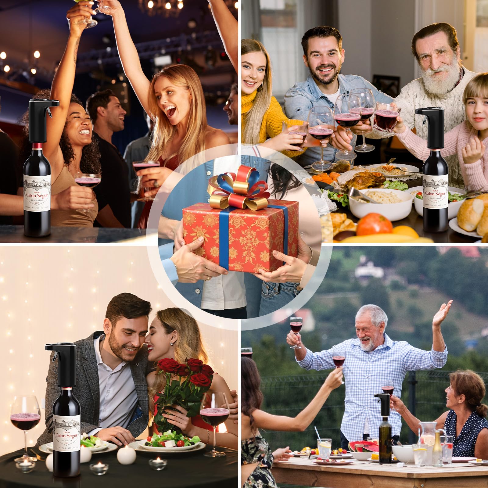 Aérateur de vin électrique, distributeur de vin rechargeable et décanteur, bec verseur quantitatif de 1 à 999 ml, autonettoyant et écran tactile LED, bec verseur automatique pour les amateurs de vin