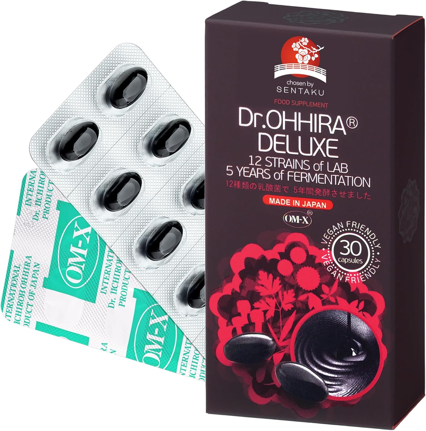Dr.OHHIRA® DELUXE 12 stammen van LAB, 5 jaar fermentatie, 100 miljard levende bacteriën, synbioticum postbioticum, probioticum, prebioticum, vitaminen, mineralen, aminozuren (30 capsules)