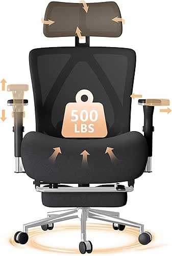 Big and Tall Office Chair 500LBS with Footrest, Ergonomic Mesh