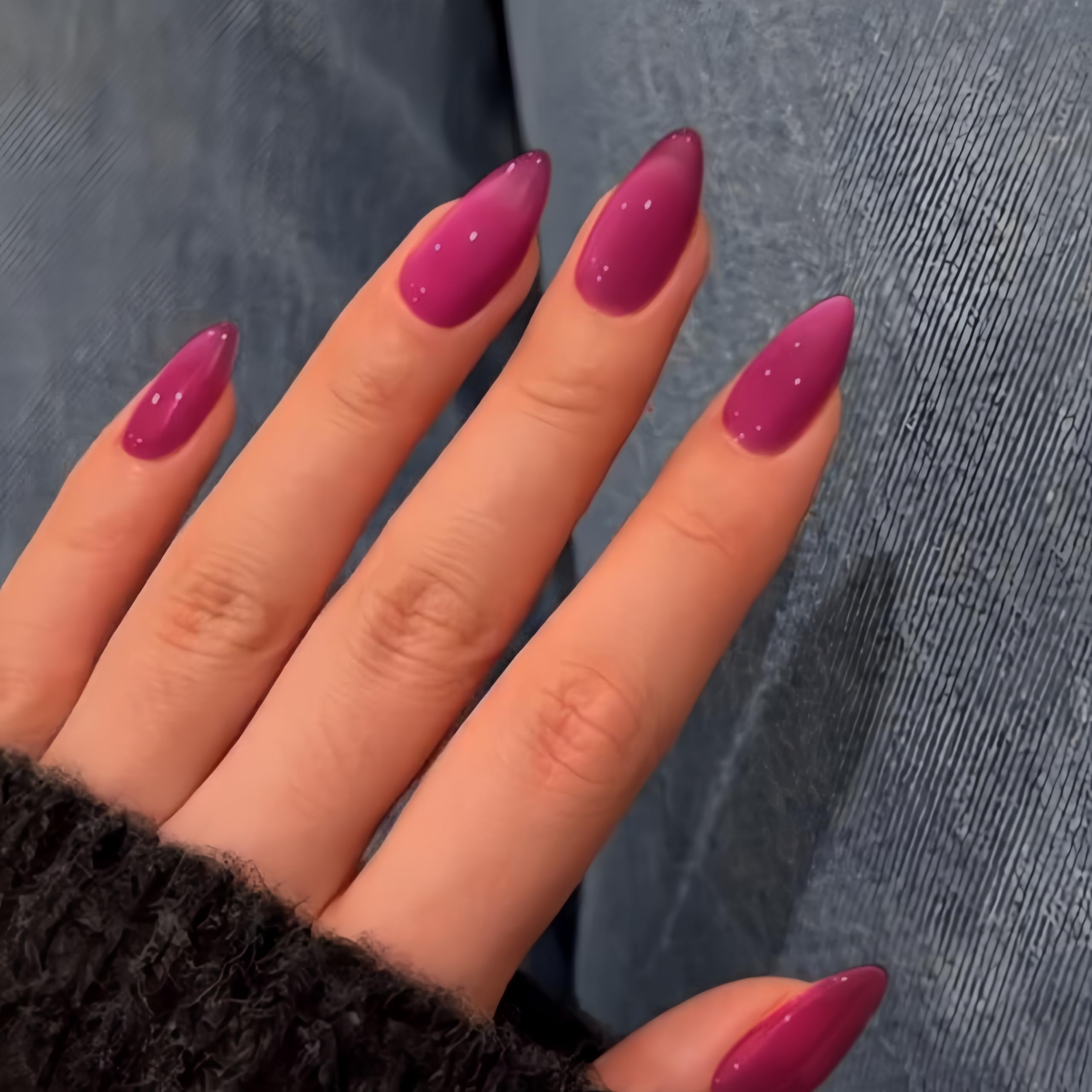 SXVME Violet Purple Pink Cat Eye False Nails Almond, Glitter Press on Nails Medium Almond - Image 2