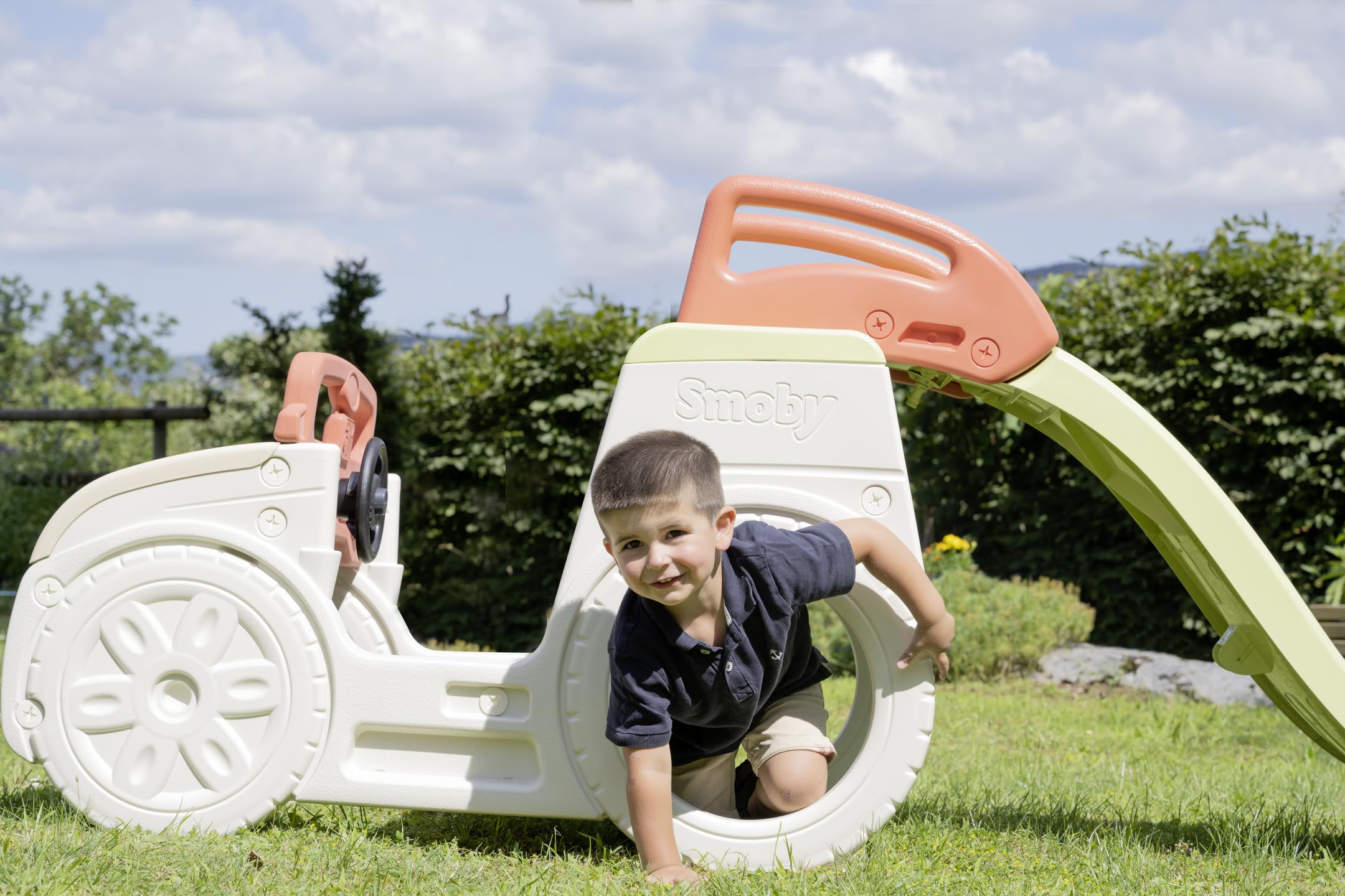Smoby Life Coche Aventura Multiactividad – Estación de Conducción, Tobogán de 1,50 m, Caja de Arena con Tapa, Plástico Reciclado, para Niños a Partir de 18 Meses (7600840207)