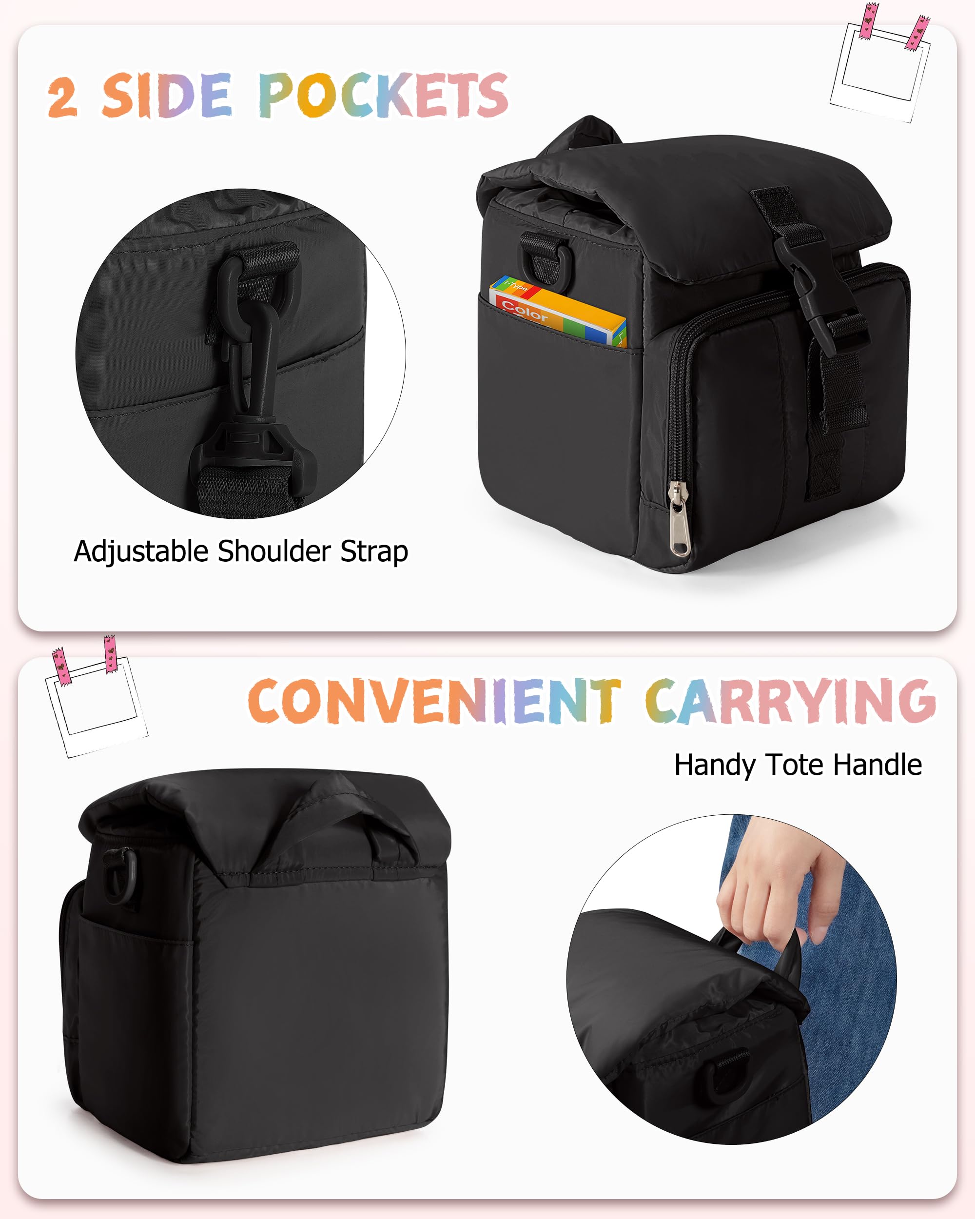 Custodia per Fotocamera Istantanea Compatibile con Polaroid Now 3rd e Go Gen2, Borsa a Tracolla Protettiva per Fotocamera con Tracolla Regolabile e Tasche, Nero
