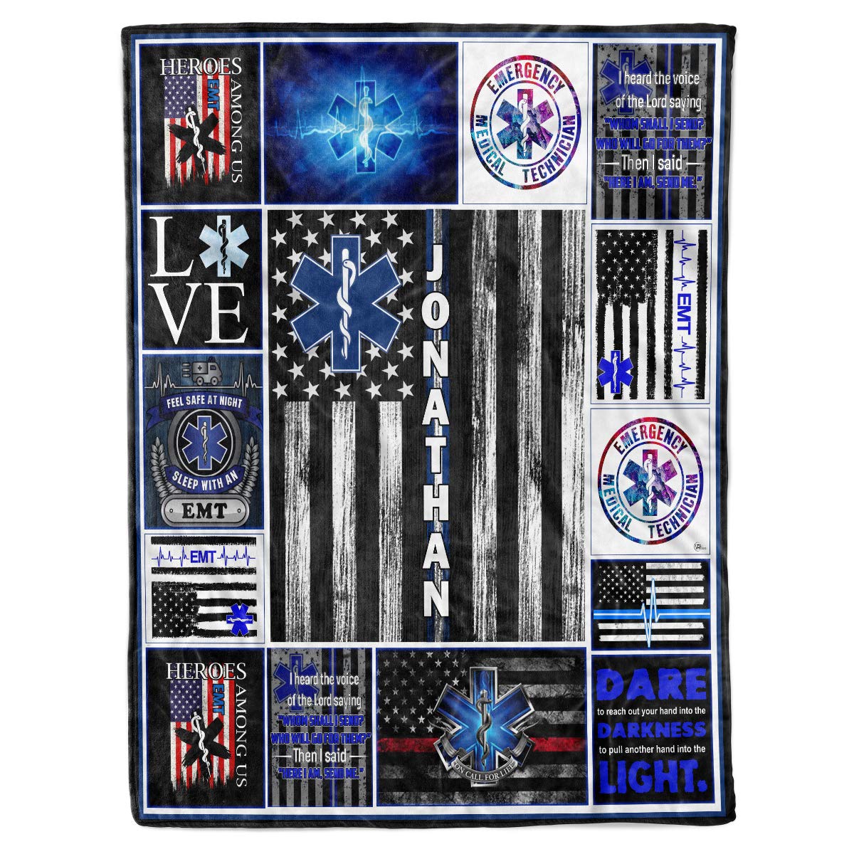VTH GLOBAL Personalized Custom Name EMS EMT Paramedic Star of Life Thin White Line American Flag Appreciation Birthday Christmas Fleece Sherpa Blanket Bed Throw Size Tapestry Wall Hanging