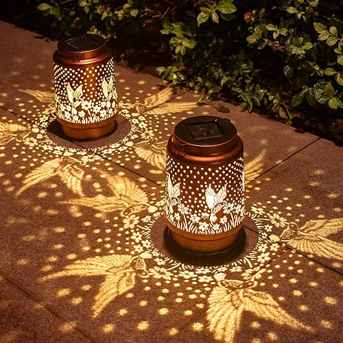 Paquete de 2 faroles solares de colibrí para mujeres, mamá, abuela, para exteriores, impermeables, decoración de jardín, luz decorativa LED colgante