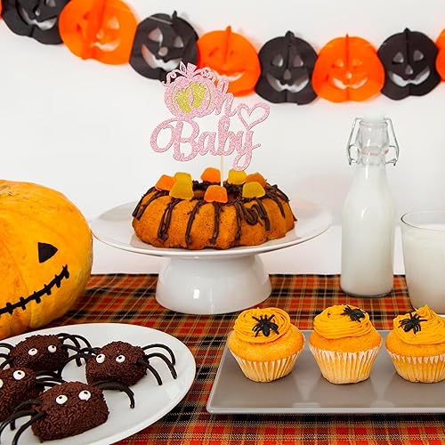 Miniatura 4 de 1 pieza de decoración de pastel de calabaza Oh Baby con purpurina, pies de corazón con purpurina, para baby shower, tema de otoño, baby shower,
