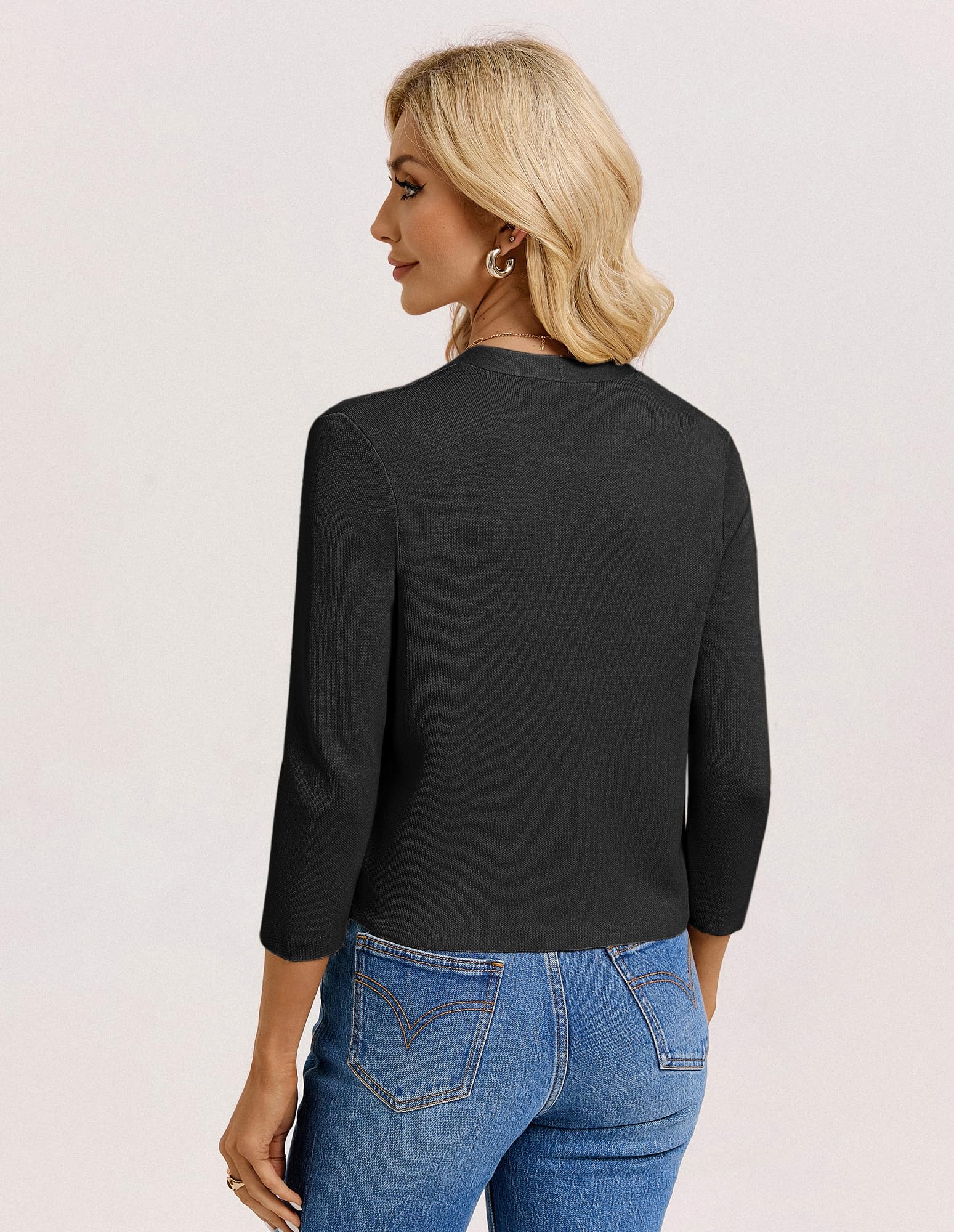 GRACE KARIN Elegante V-Ausschnitt Strickjacke Festlich 3/4 Arm Bolero für Hochzeitsgäste Sommer Frühling