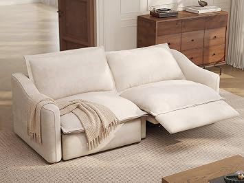 POVISON Ergopals 84 Reclining Sofa, Loveseat Recliner, 2 Seater, Beige | Wall Hugger, Zero Gravity, Waterproof, Pet-Friendly, Power Headrest, Charging Ports, Recliner Loveseat for RV, Living Room