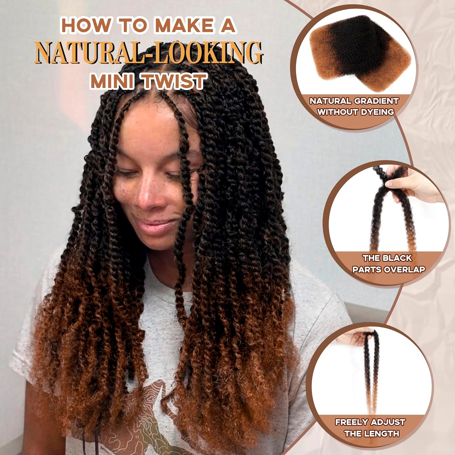 Afro Kinky Bulk Human Hair, 4C Afro Kinky-Curly Bulk Human Hair for Twist Mini Twists Braiding and Dreadlock Extensions 50g/Pack (T30, 16 Inch)