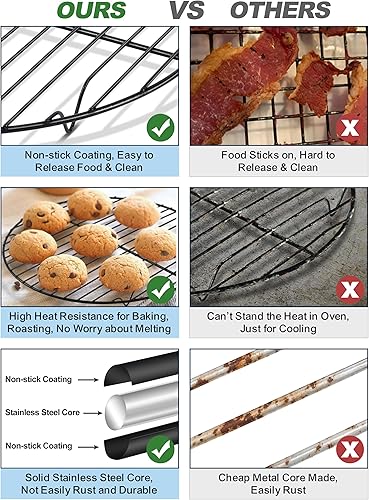 Miniatura 4 de TeamFar Bastidores de refrigeración, antiadherentes de 10.5 pulgadas con núcleo de acero inoxidable para hornear, asar, cocinar al vapor, enfriar,