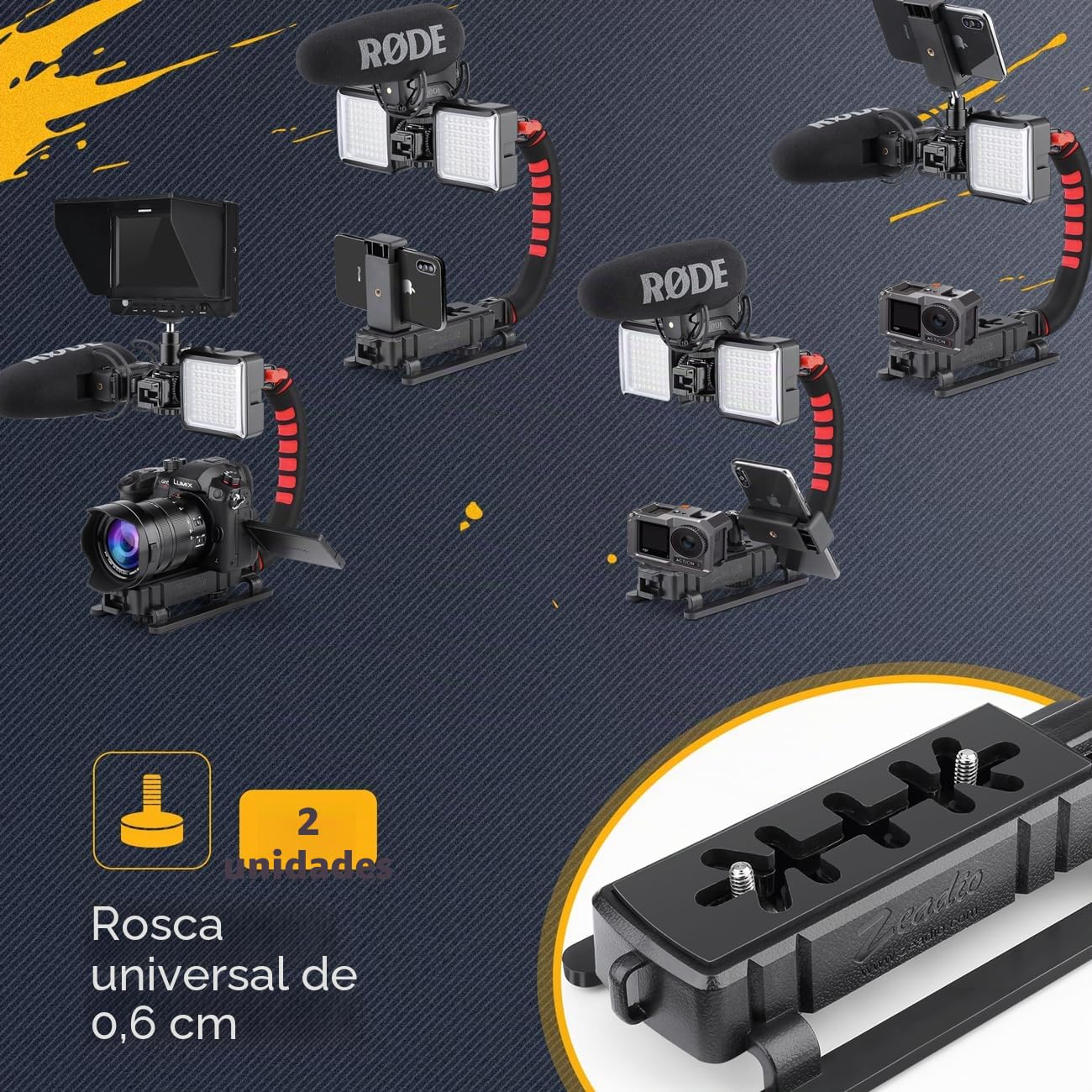 Zeadio Estabilizador portátil de vídeo para cámara de acción con Soporte de vídeo para Smartphone para Todas Las cámaras de acción, cámaras de Video y teléfonos Inteligentes