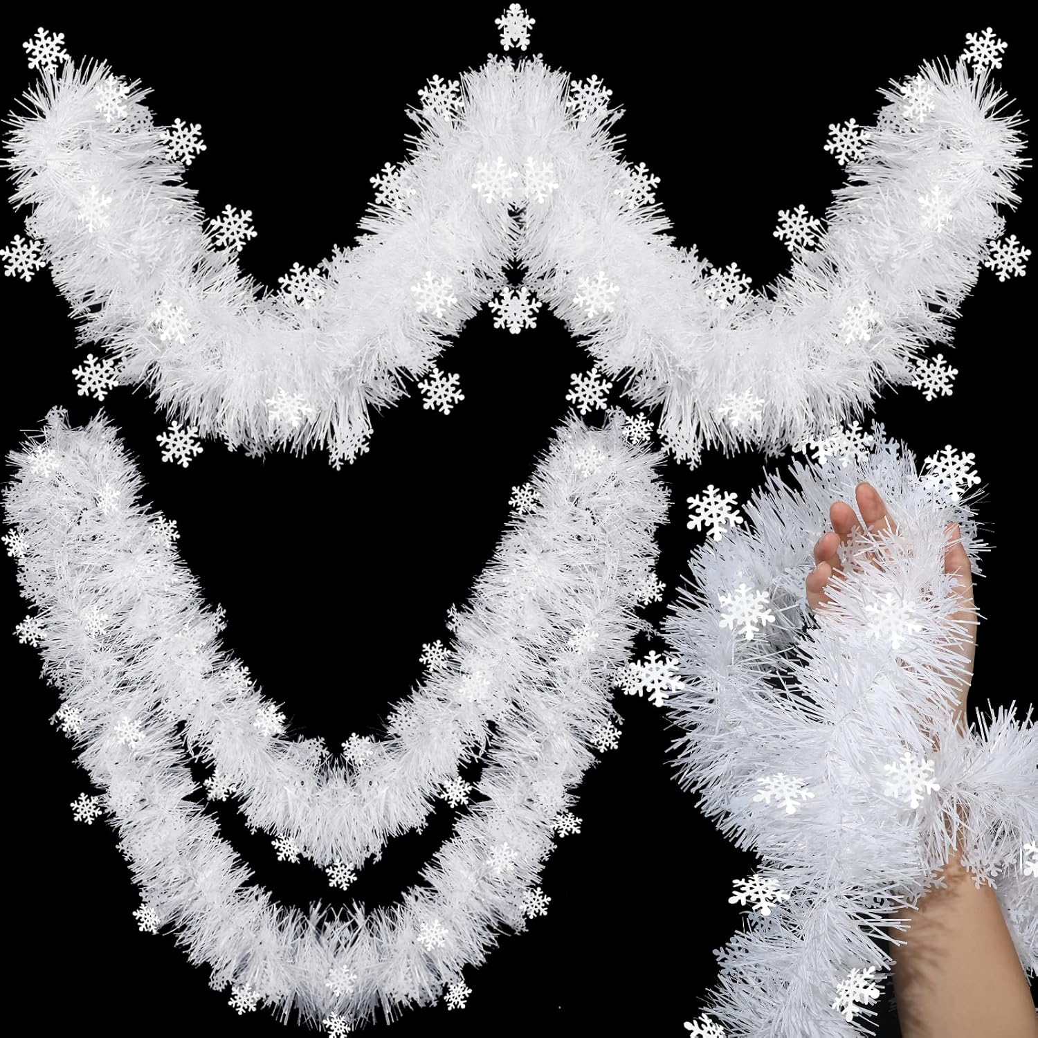 105 Ft Christmas Snowflake Tinsel Garland Metallic Twist