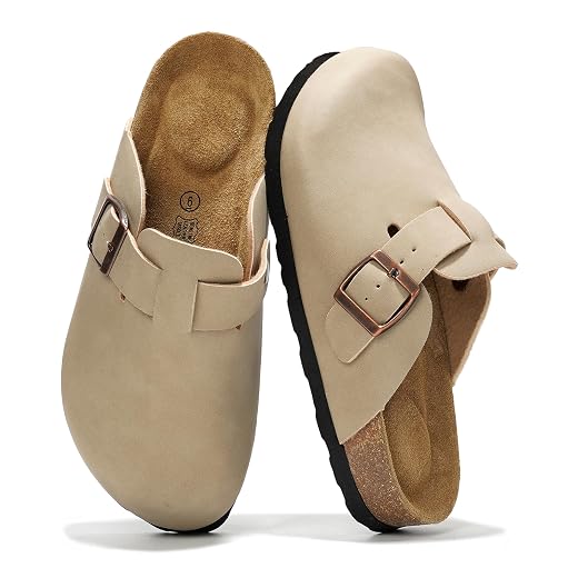 100% Genuine Leather Slip-on Footbed Clogs for Women - Fall Shoes for Women