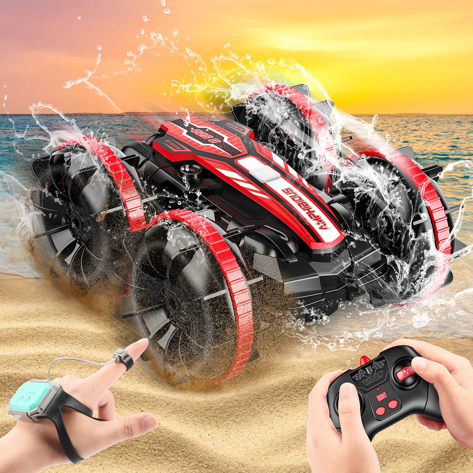 HappyGoLucky Amphibious Remote Control Car 2.4Ghz 4WD Double Sided 360° Rotating Stunt Car with Gesture Sensor for Kids