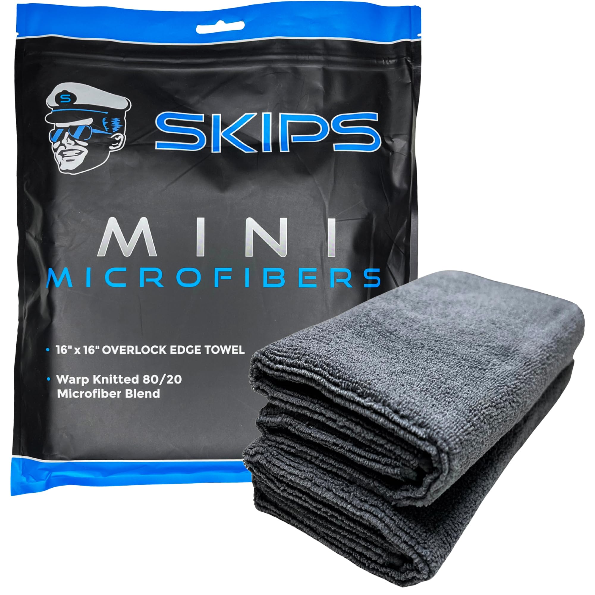 SKIPS Mini Microfiber Towels: 2-Pack of Premium Interior Detailing Towels, Lint-Free Microfiber Cleaning Cloth for Cars, Boats, and Large Surfaces -