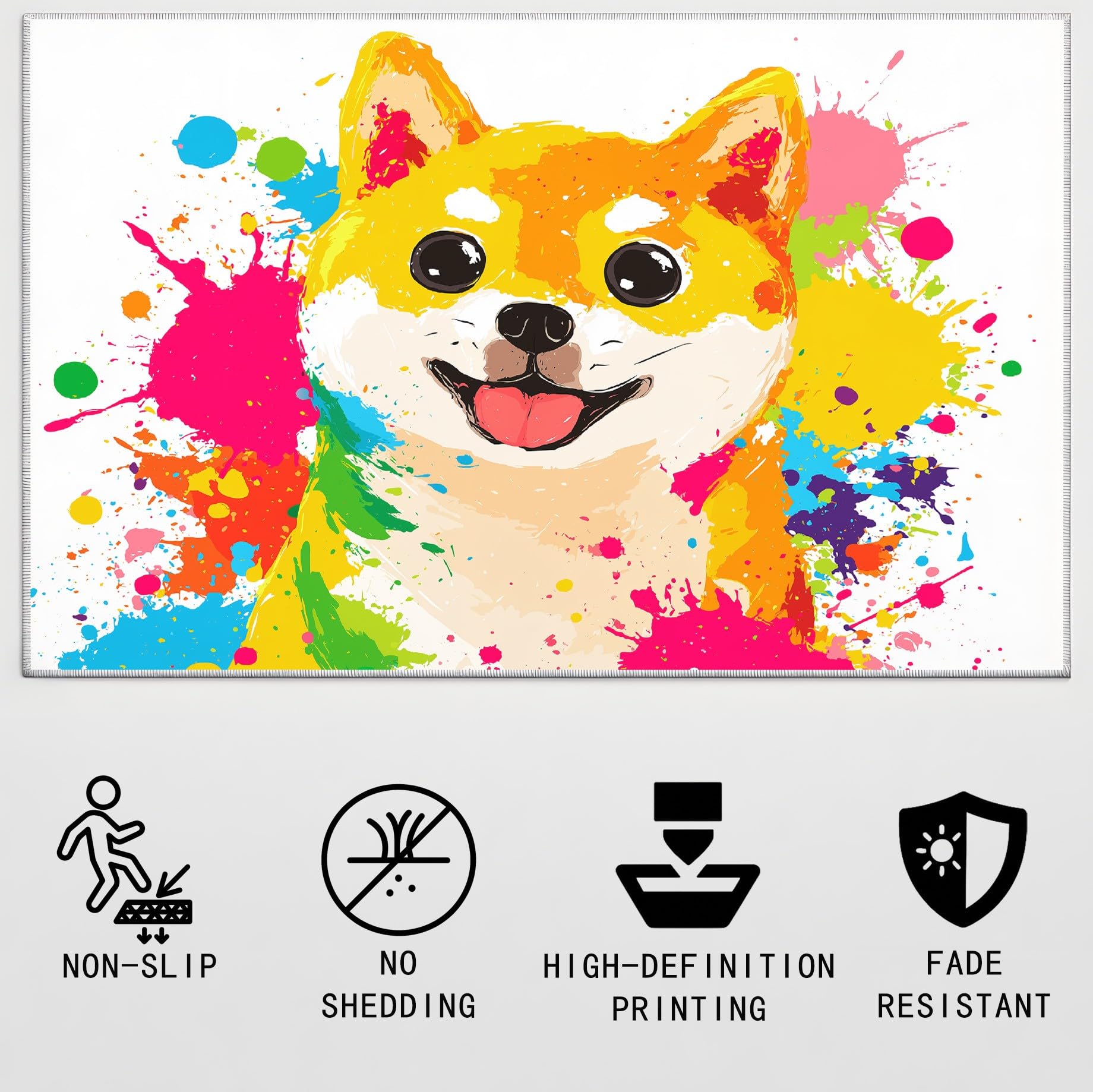 Generisch Tappeto con stampa astratta di animali di Shiba Inu, 120 x 160 cm, lavabile, per camera da letto, sala giochi, camera dei ragazzi, decorazione per la casa