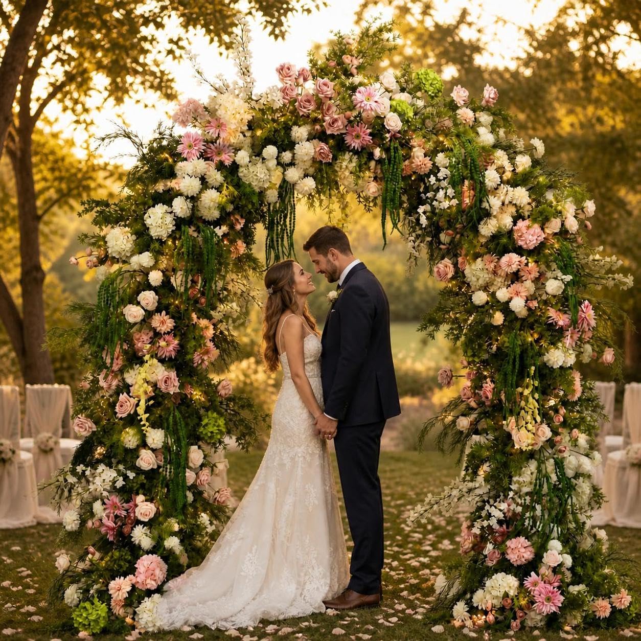 Arco Fiori Artificiali Stile Pastorale, Realizzato in plastica e tessuto, sfondo fotografie, decorazione cerimonie nuziali, per Esterni