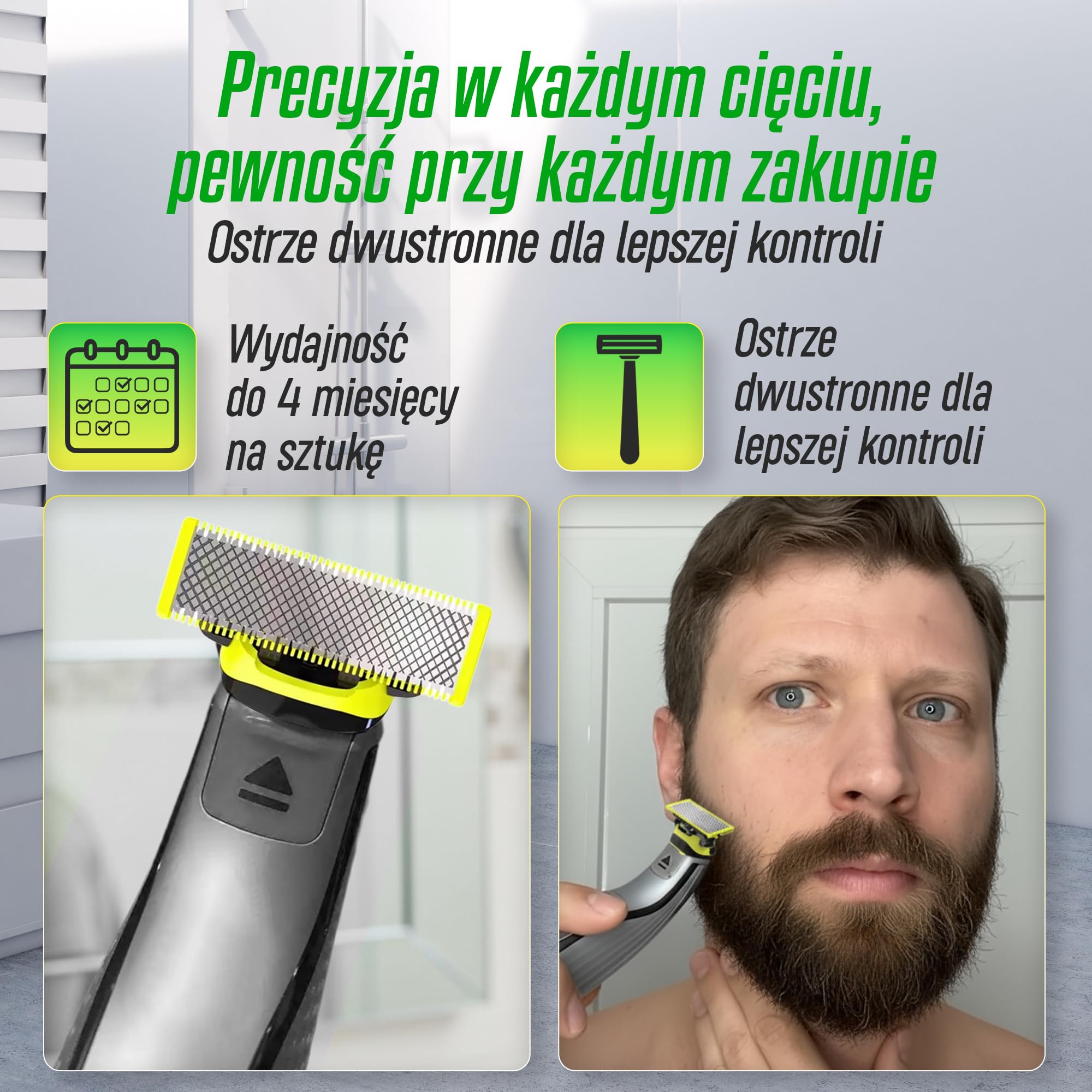 Zestaw 4 Ostrzy + 3 Grzebieni Prowadzących + 1 Etui Kompatybilny z OBlade – Zestaw Wymienny do Golarki do Brody i Ciała – Dokładne, Gładkie i Bezpodrażnieniowe Golenie