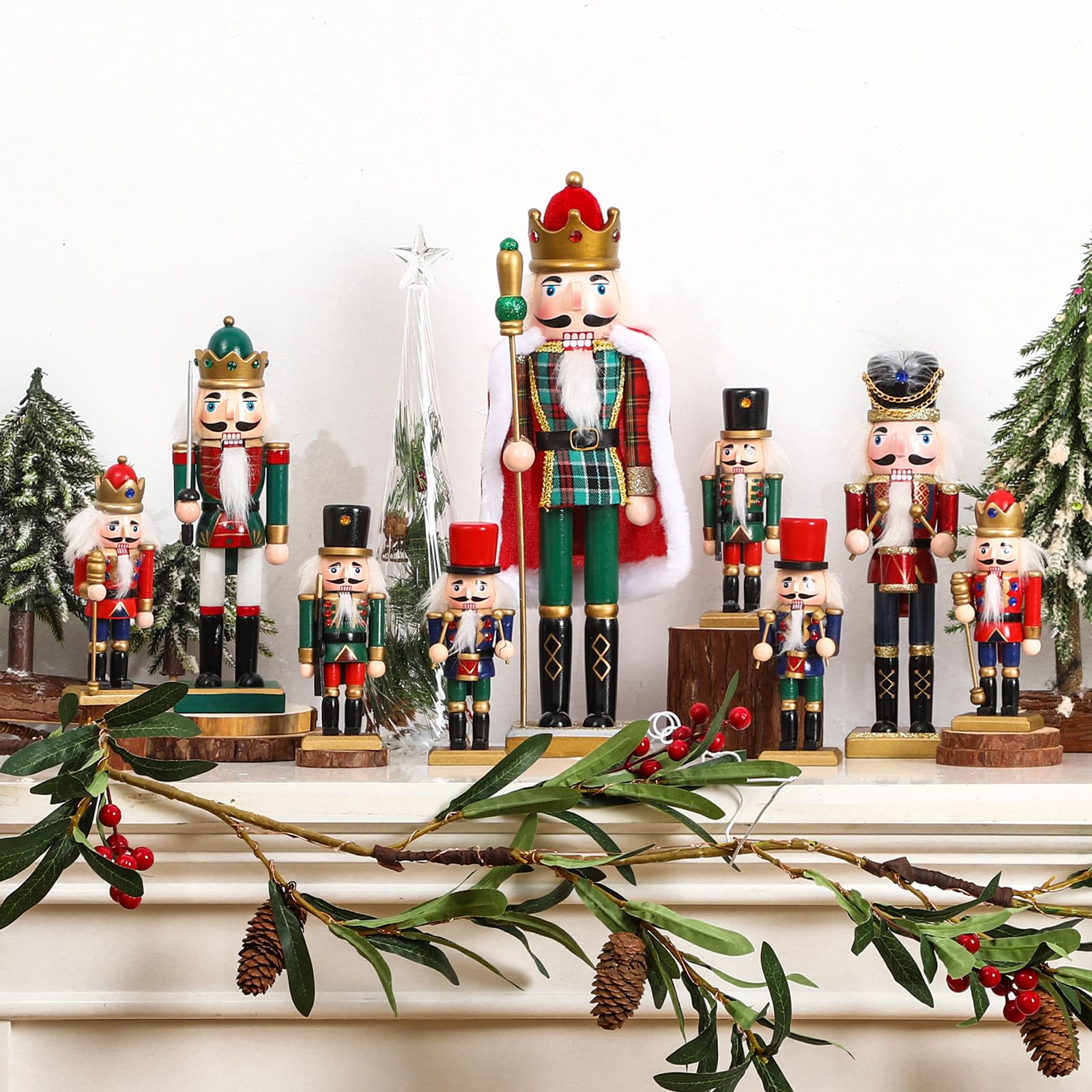 Syhood Nussknacker aus Holz, Weihnachtsdekoration, Nussknacker, Weihnachtsdekoration, Sammlerstück, Nussknacker-Figuren, Holz-Nussknacker, Soldat für Tisch, Schreibtisch, Kamin, 9 Stück
