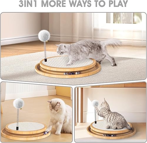 Miniatura 2 de Rascador de sisal natural para gatos, juguete interactivo con bola de resorte para perseguir, caza, rompecabezas de ejercicio físico mental