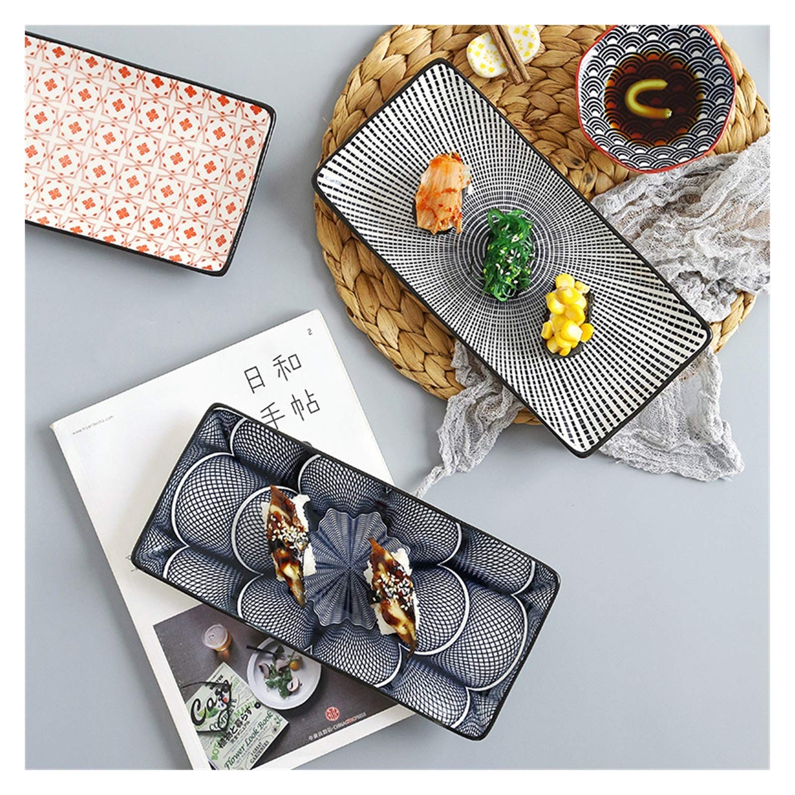 Plato Llano, vajilla para Fiestas, vajilla, Plato de Sushi, Plato Rectangular Creativo esmaltado, Platos fríos para el hogar, 1 Pieza, E, Talla única