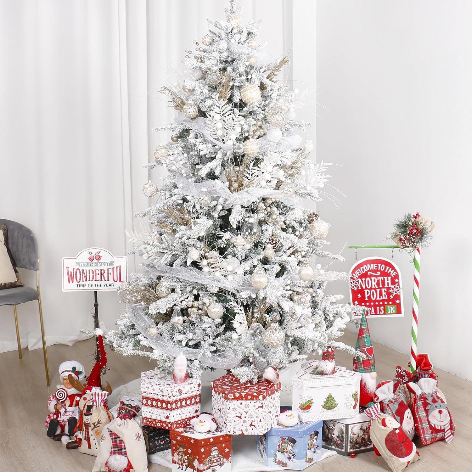 Super Holiday Christmas Ball Ornaments, 33PCS Champagne Clear Shatterproof Plastic Foam Ornaments Set for Hanging Xmas Tree Holiday Thanksgiving Party Decor. - Image 5