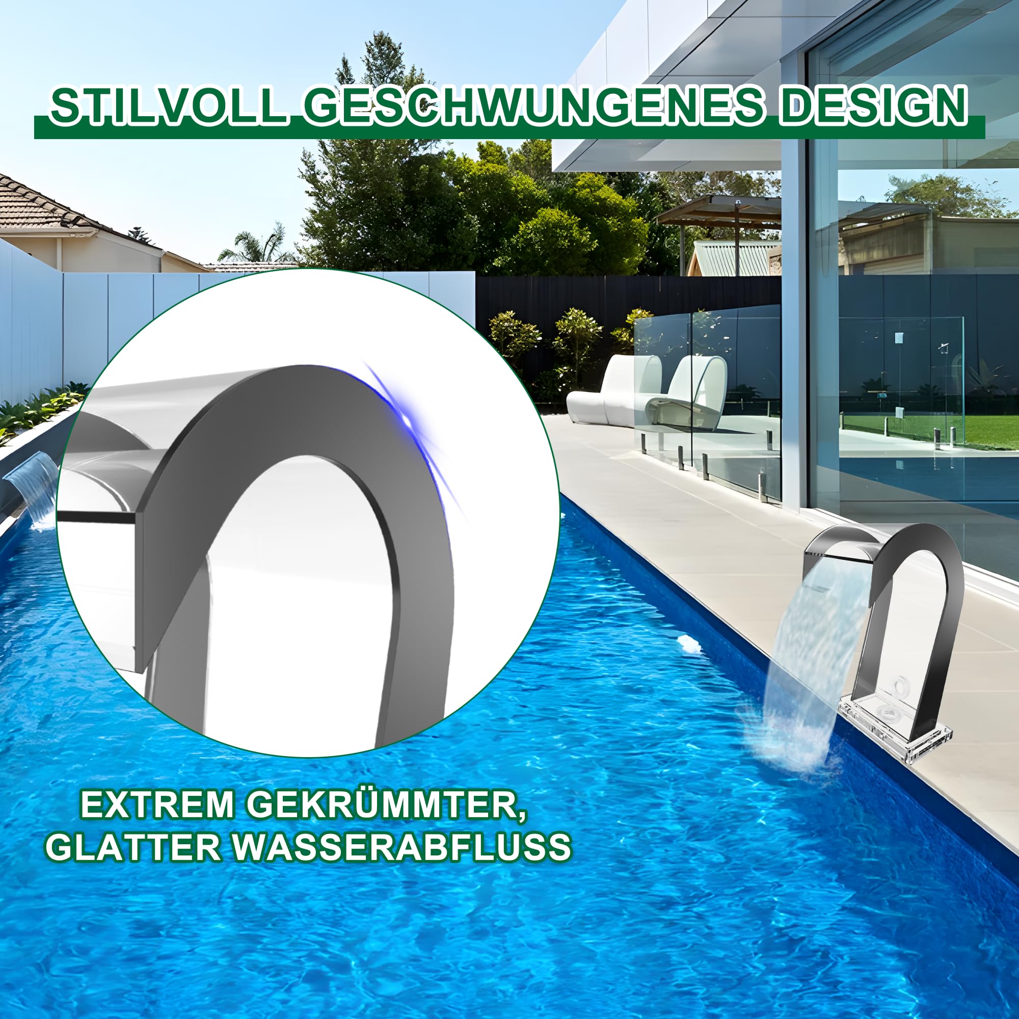 LONGRUNNEW Fontaine De Piscine, Cascade Bassin Exterieur en Acier Inoxydable, Lame D'Eau, Fontaine Exterieur avec Accessoires pour La Décoration D'étang, Patio,Jardin (Long 90cm, Largeur 15cm LONGRUNNEW Fontaine De Piscine, Cascade Bassin Exterieur en Acier Inoxydable, Lame D'Eau, Fontaine Exterieur avec Accessoires pour La Décoration D'étang, Patio,Jardin (Long 90cm, Largeur 15cm
