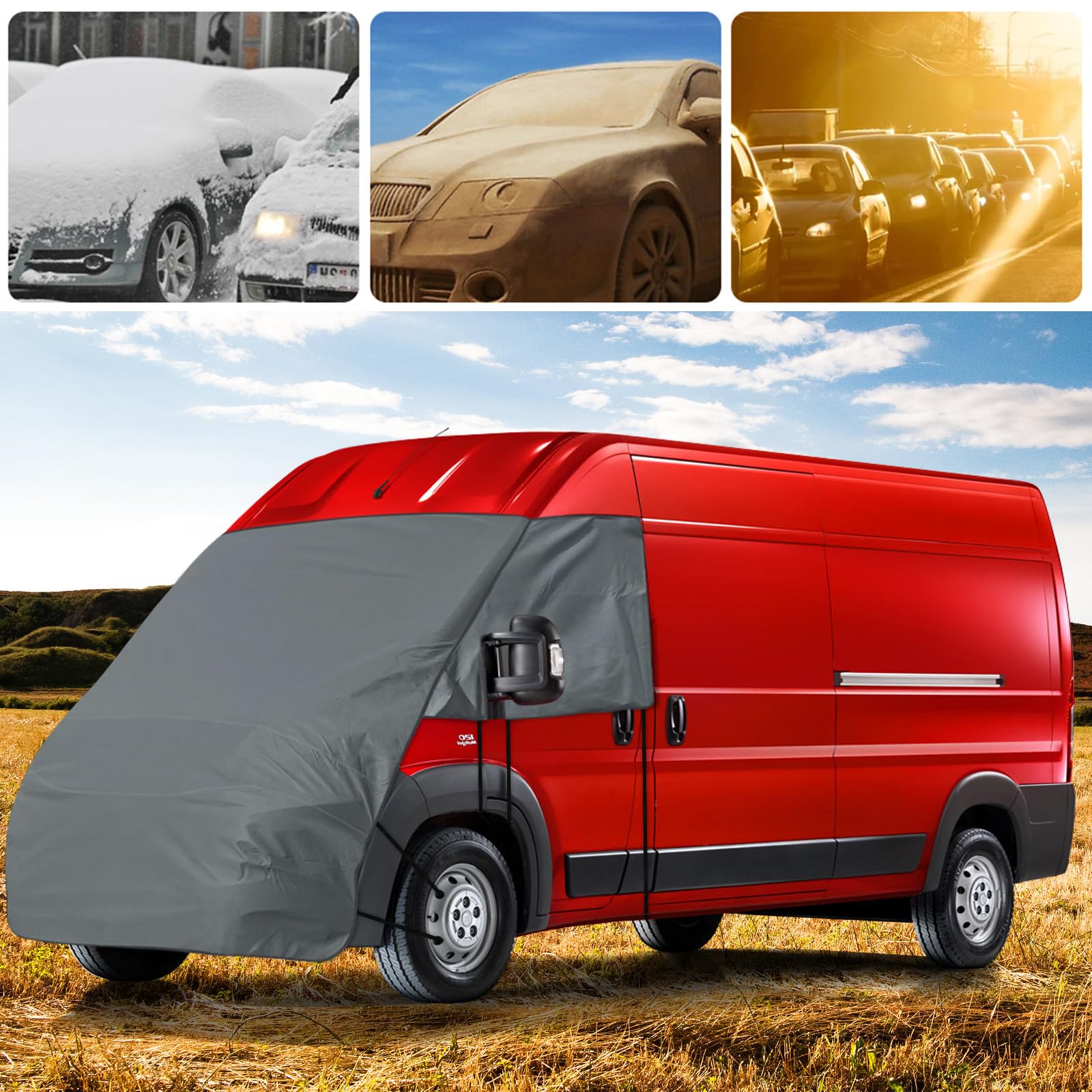 420D Telo Protettivo Antiprua Essential per FIAT Ducato/Peugeot Boxer/Citroen Relay X250/290 2006-2024, Impermeabile Copertura Parabrezza Camper con 10 Bande e Magneti