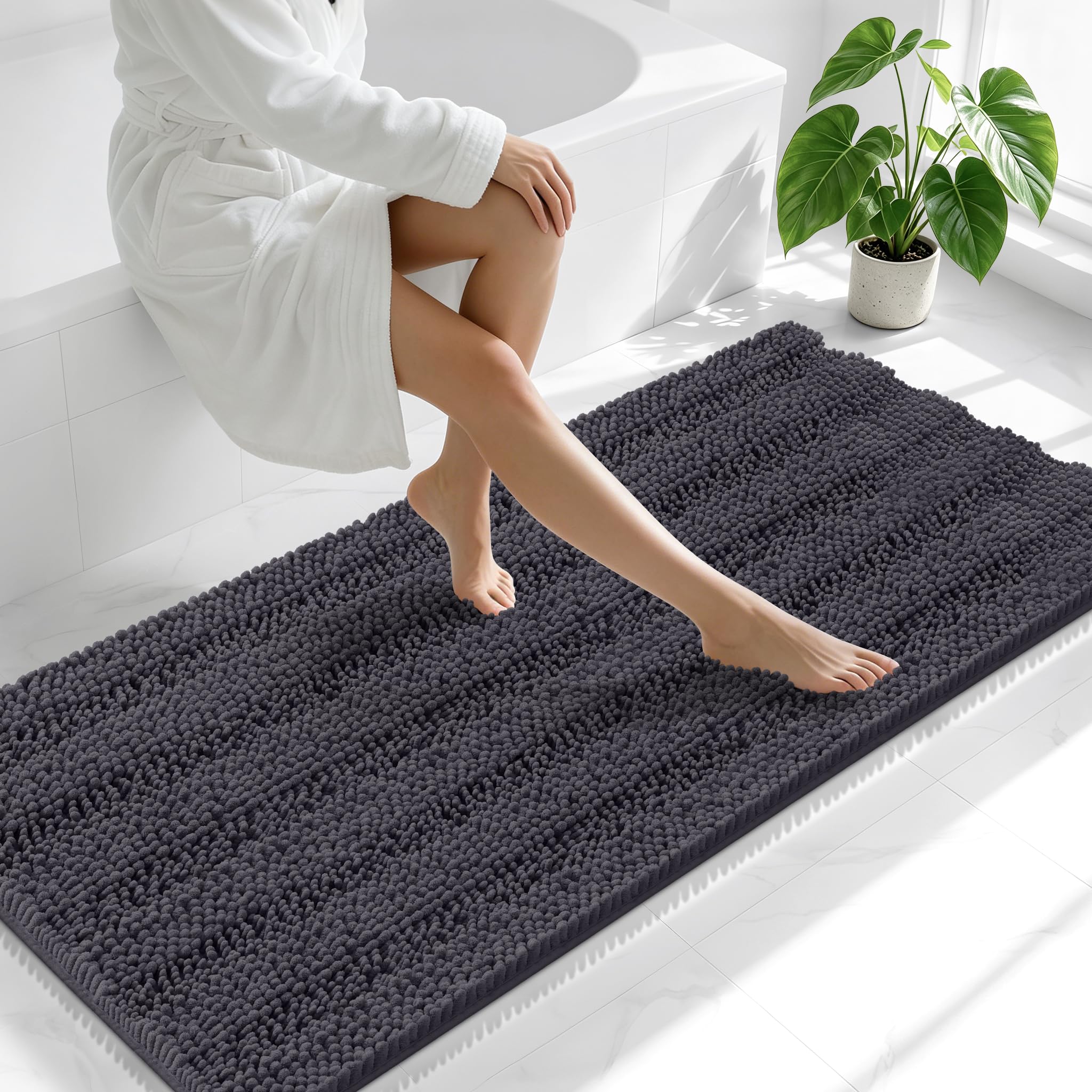 Smiry Thick Chenille Bathroom Runner Rugs 59x24, Soft Bath Mat, Dark Grey