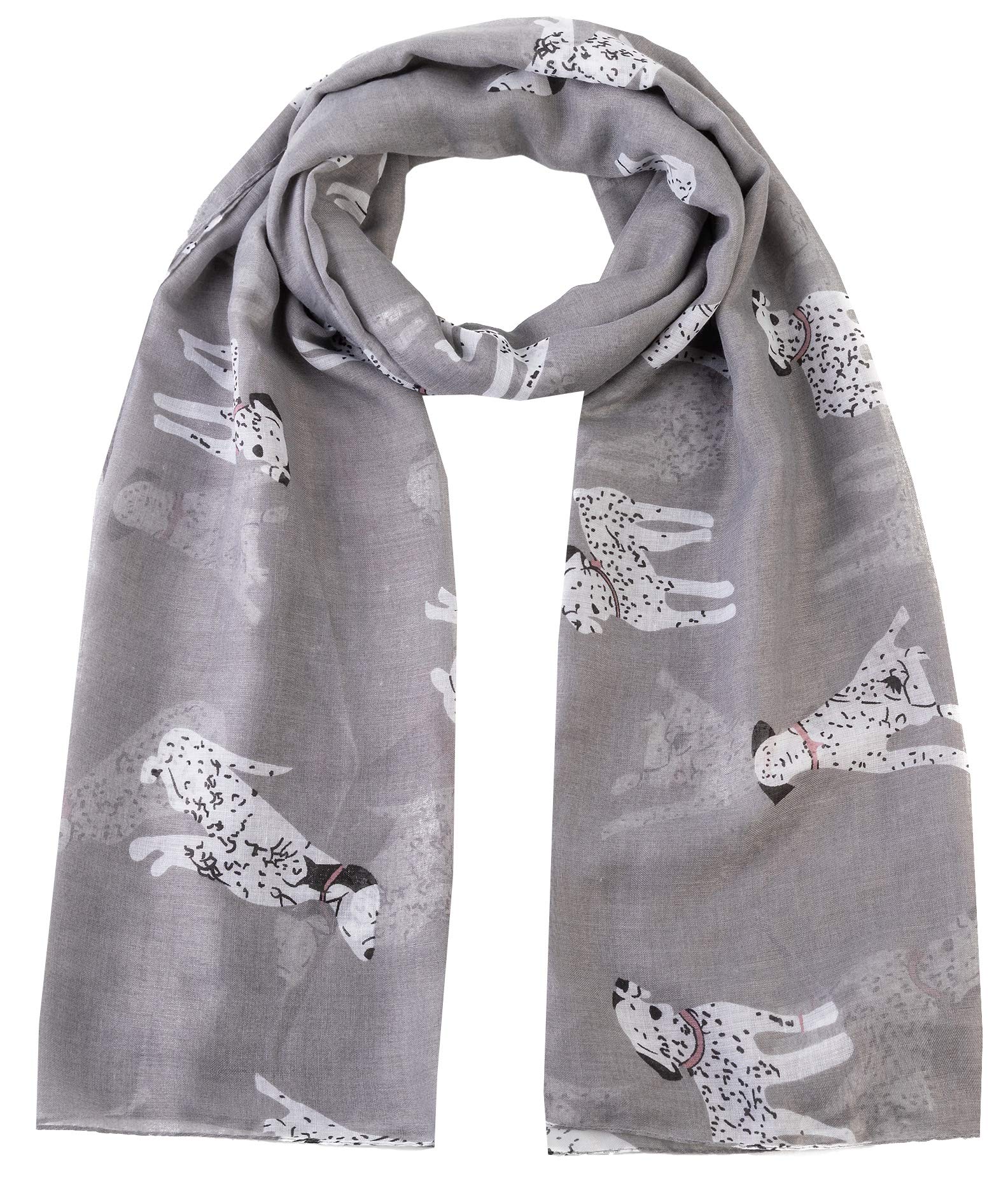 World Of Shawls Women's Dalmatian Dog Silver Pug Dog, Dachshund Dogs, Spaniel Dog, Jack Russell Print Scarf - All Seasons Lovely Soft Scarf Wraps Shawl Scarves (Dalmatian Dog Silver)