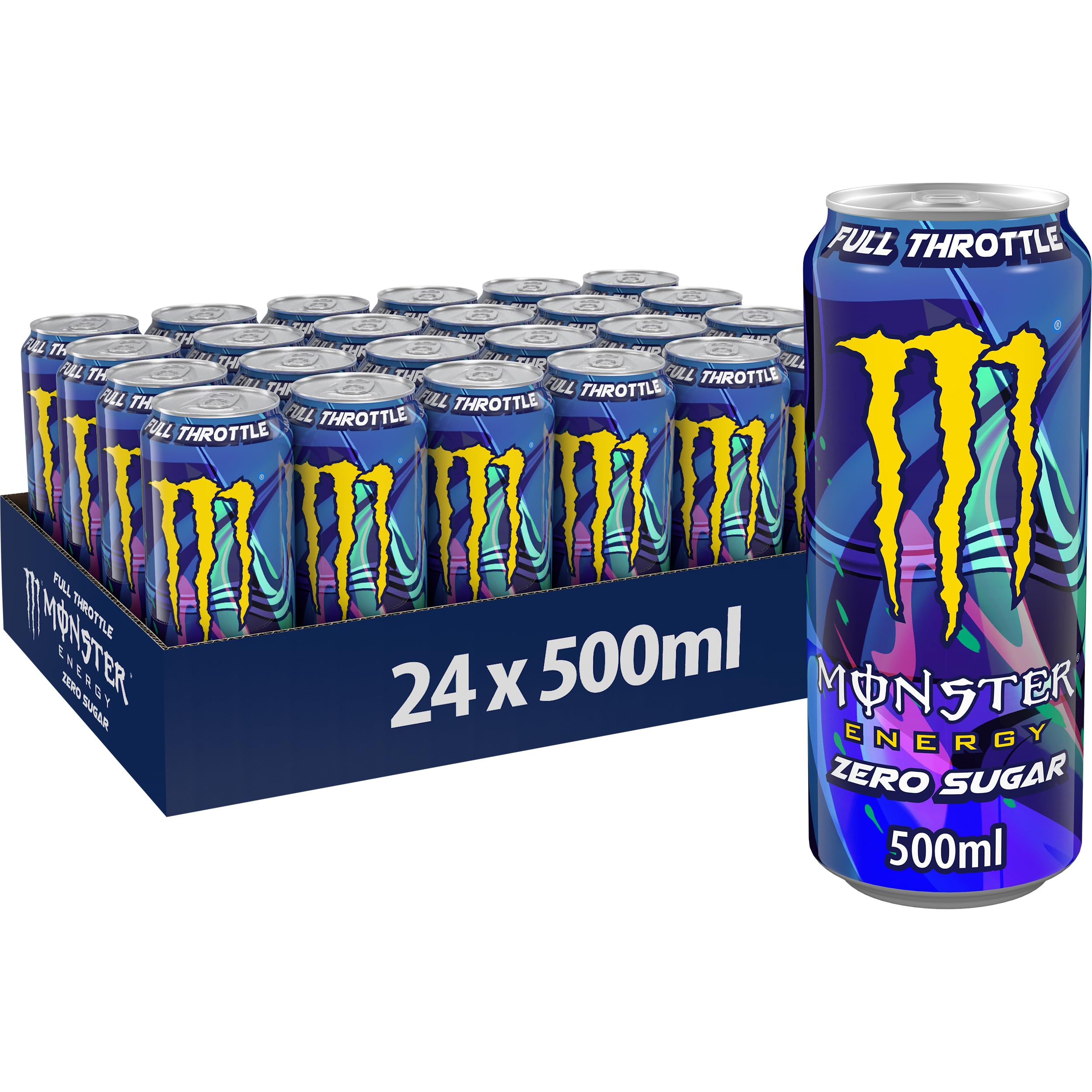 Monster Energy Full Throttle, Bebida energética sin Azúcar Sabor Melocotón y Nectarina - Pack de 24 Latas de 500 ml