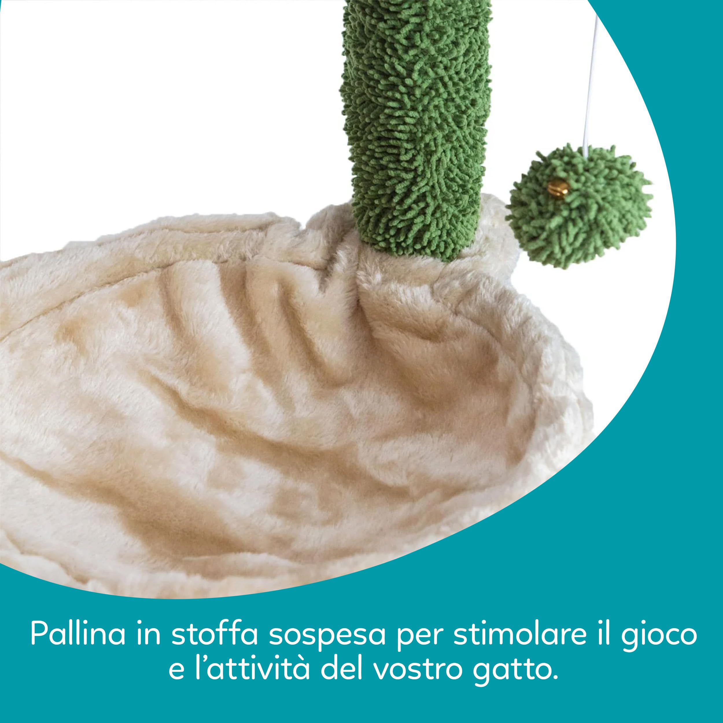 Aqpet Tiragraffi con Cuccia e Amaca in Sisal e tessuto, Alto 75 cm per il massimo divertimento del tuo gatto, Colore Beige/Verde