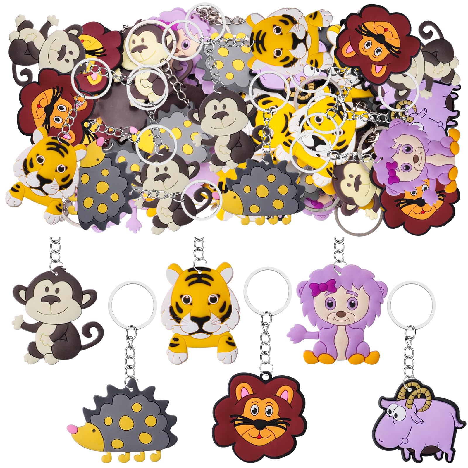 Moncinday 30 Pack Jungle Safari Party Favor Animals Keychains for Jungle Safari Party Bag Fillers Animal Party Favors
