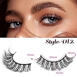 Veleasha Russian Strip Lashes D Curl False Eyelashes Fluffy Wispy Faux Mink Lashes 10 Pairs Pack (D12)