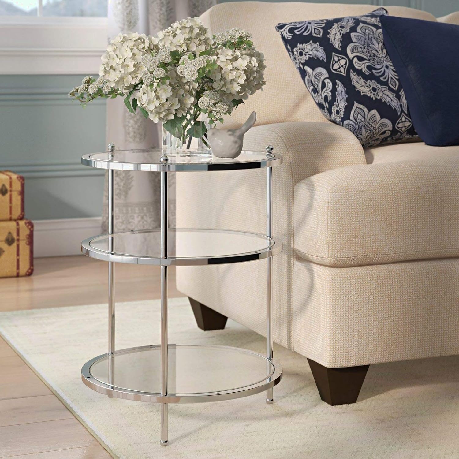 Glass Top 3 Legs End Table with Storage, Adult Assembly