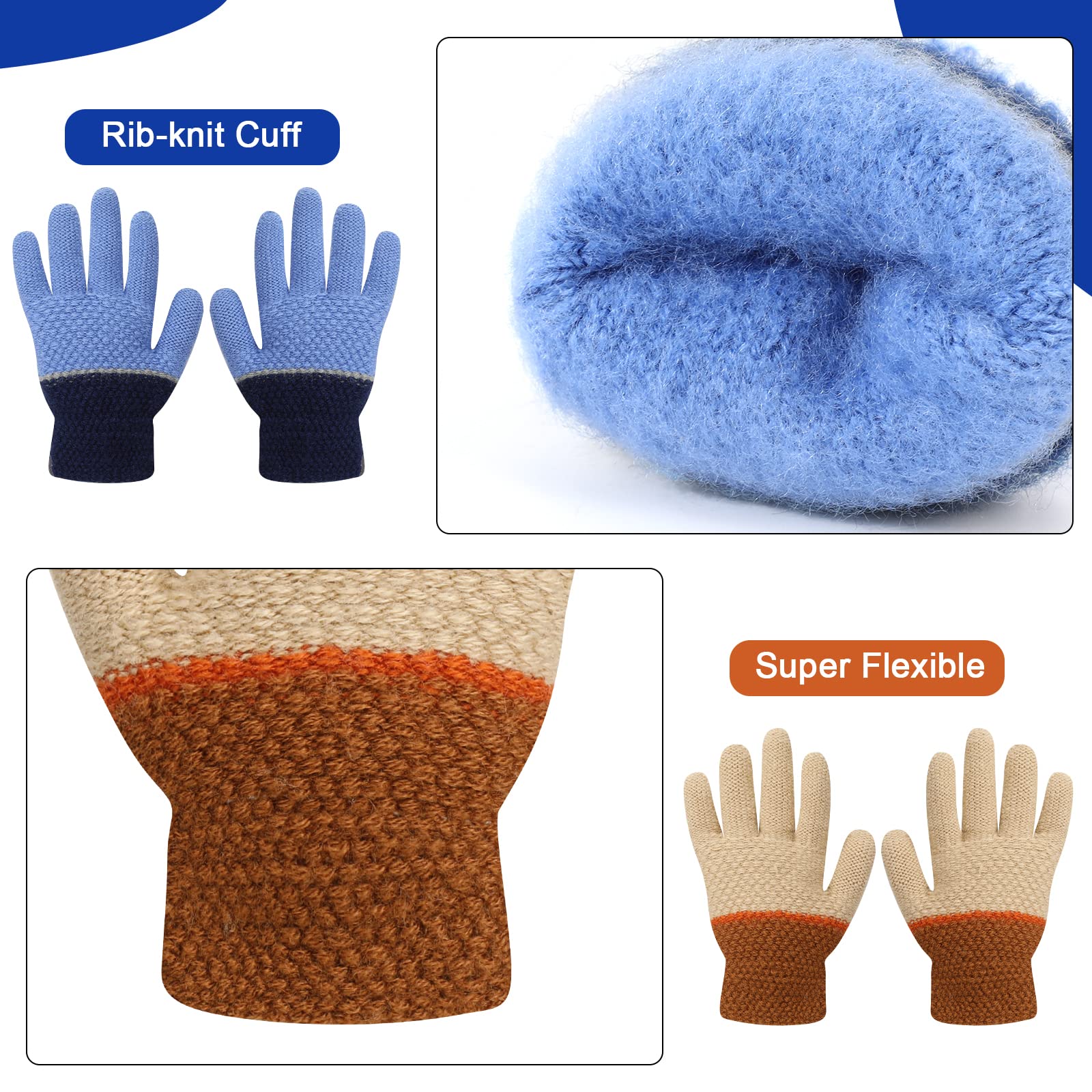 TAGVO Guantes de punto para niños pequeños, resistentes al viento, gruesos, térmicos, para niñas, niños, guantes elásticos para niños, 3 pares para exteriores (3 a 5 años)