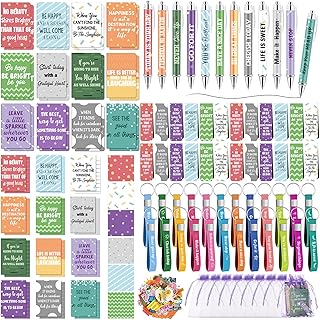 Pasimy 218 Pcs Inspirational Stationery Gifts Motivational Mini Notepad Pen Quote Bookmarks Stress Relief Stickers Inspiring Silicone Keychains for Kid Adult School Office Appreciation (Stylish)
