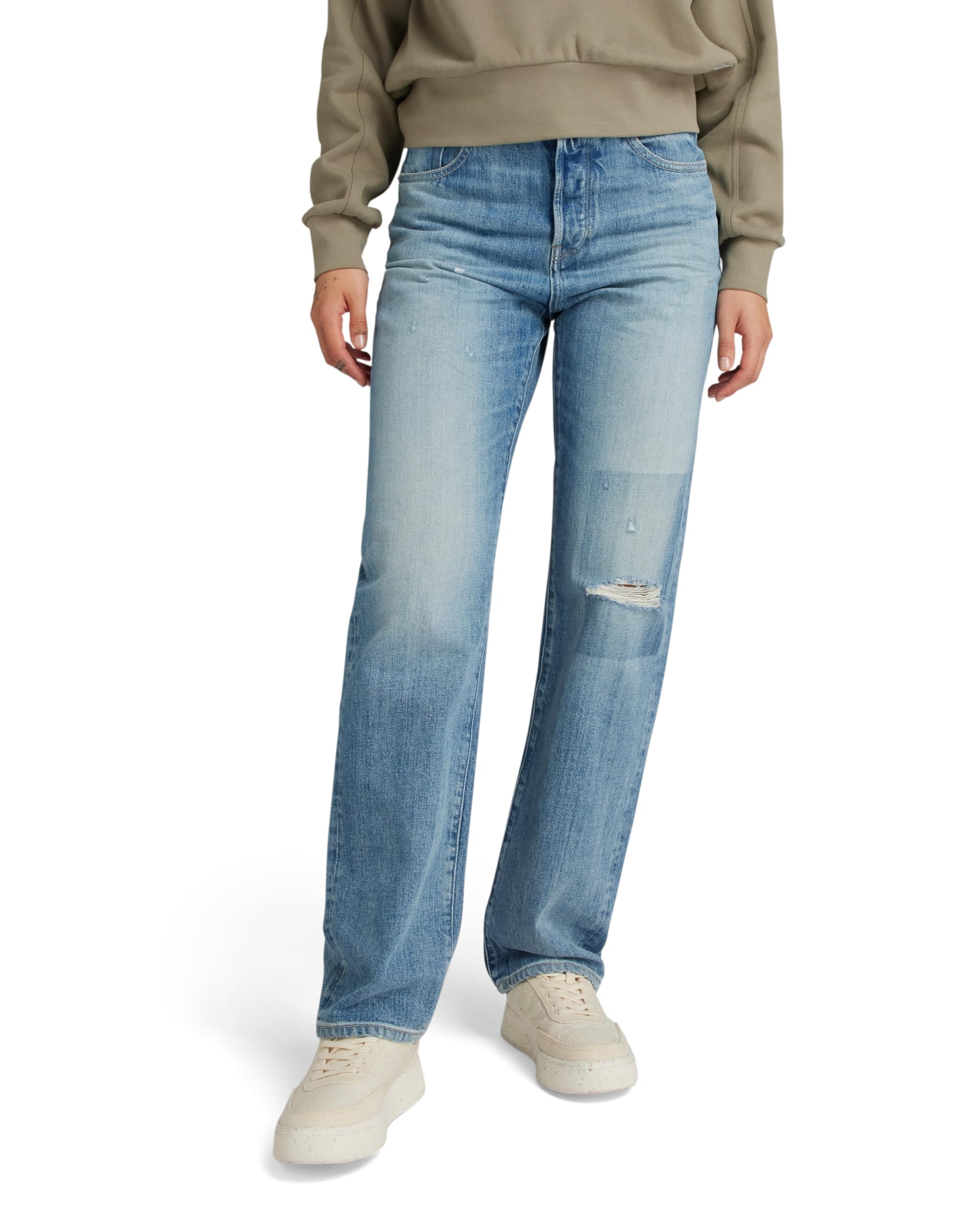 G-Star Women's Blue (Faded Ripped Denali Blue D23959-D499-G668) Viktoria High Straight Jeans, 26W / 30L