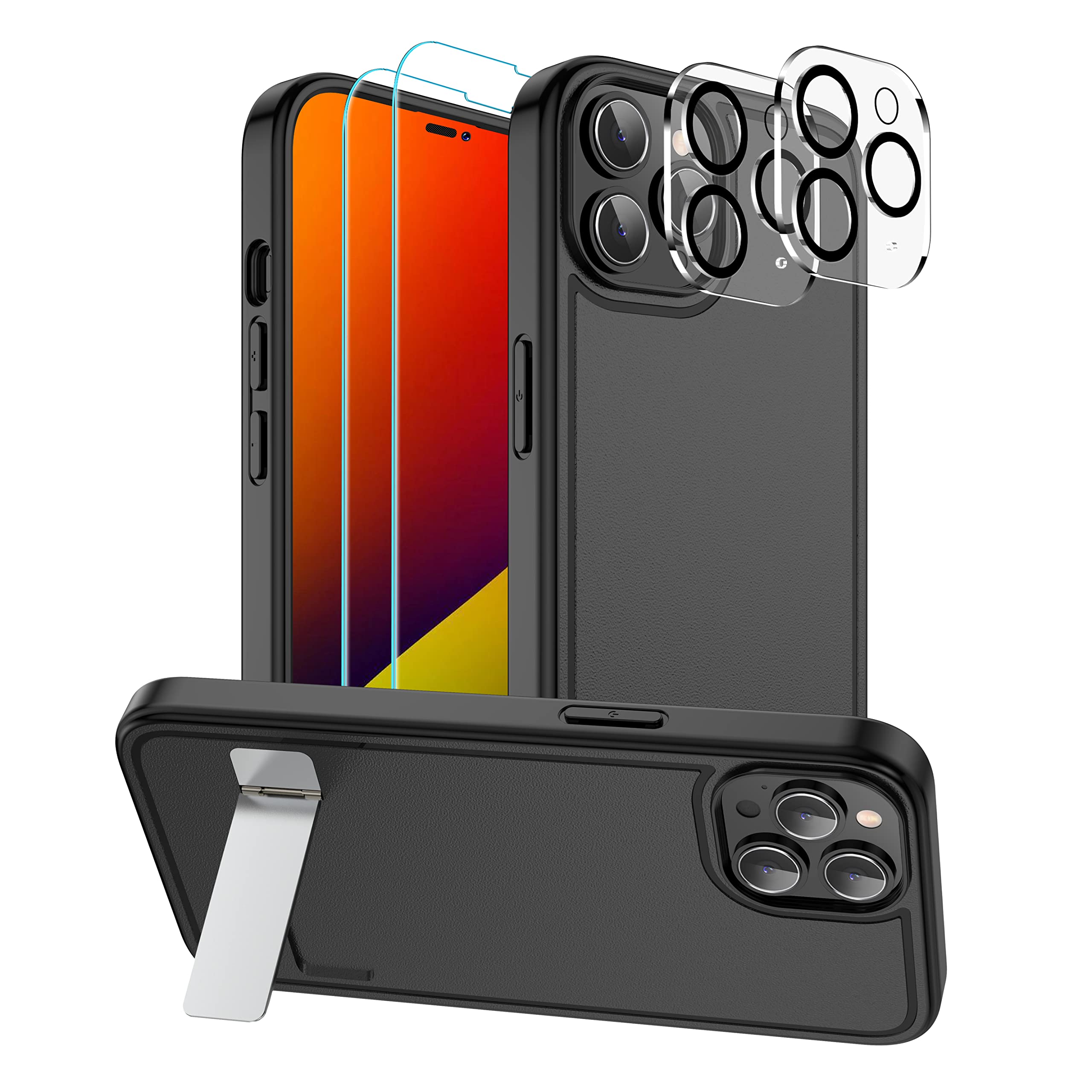 xiwxi Designed for iPhone 14 Pro Case with Aluminum Kickstand Case,3 Stand Ways,[2 Screen Protectors][2 Camera Lens Protectors] Reinforced Drop Protection for iPhone 14 Pro-Black