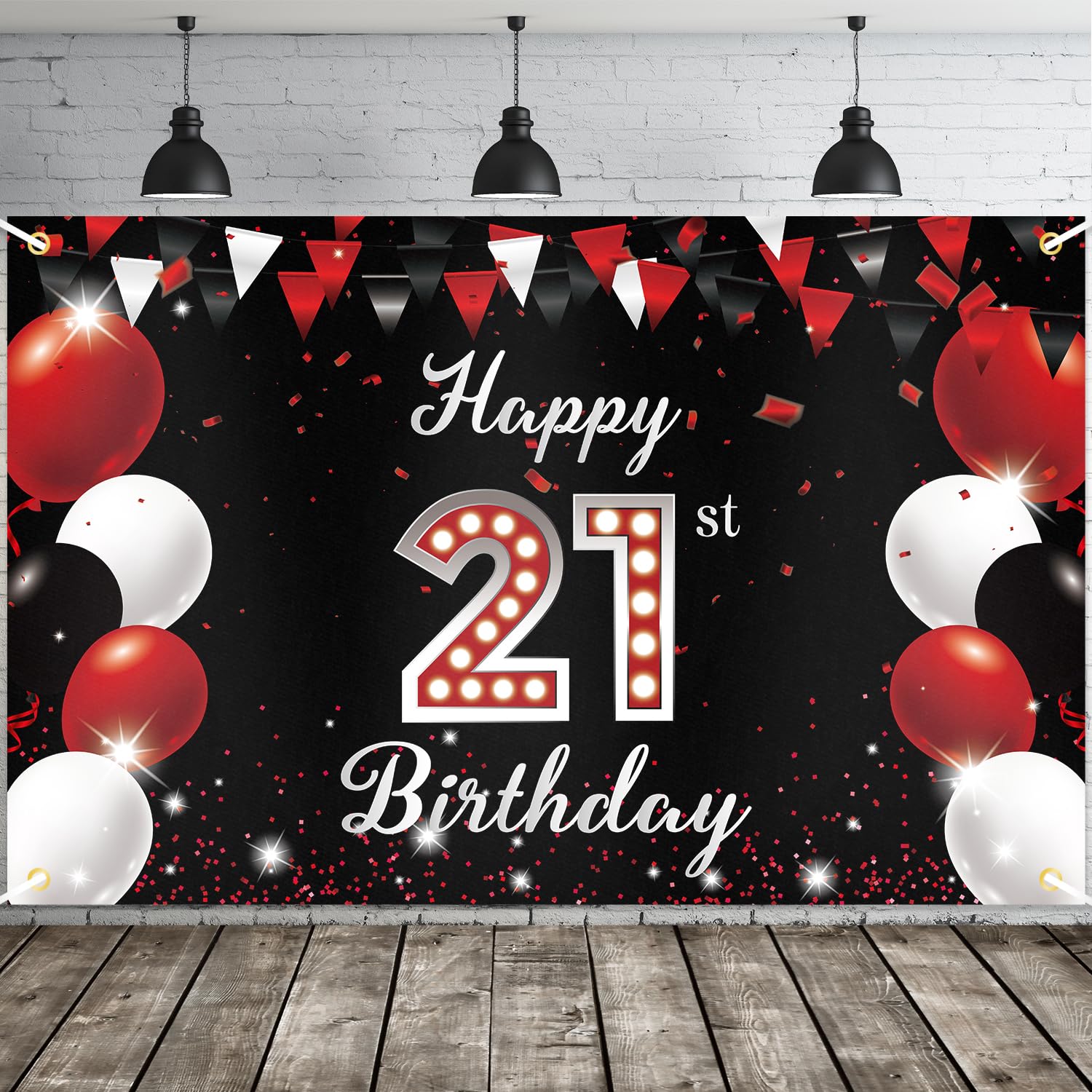 JOYKY Happy 21st Birthday Banner, Red Black