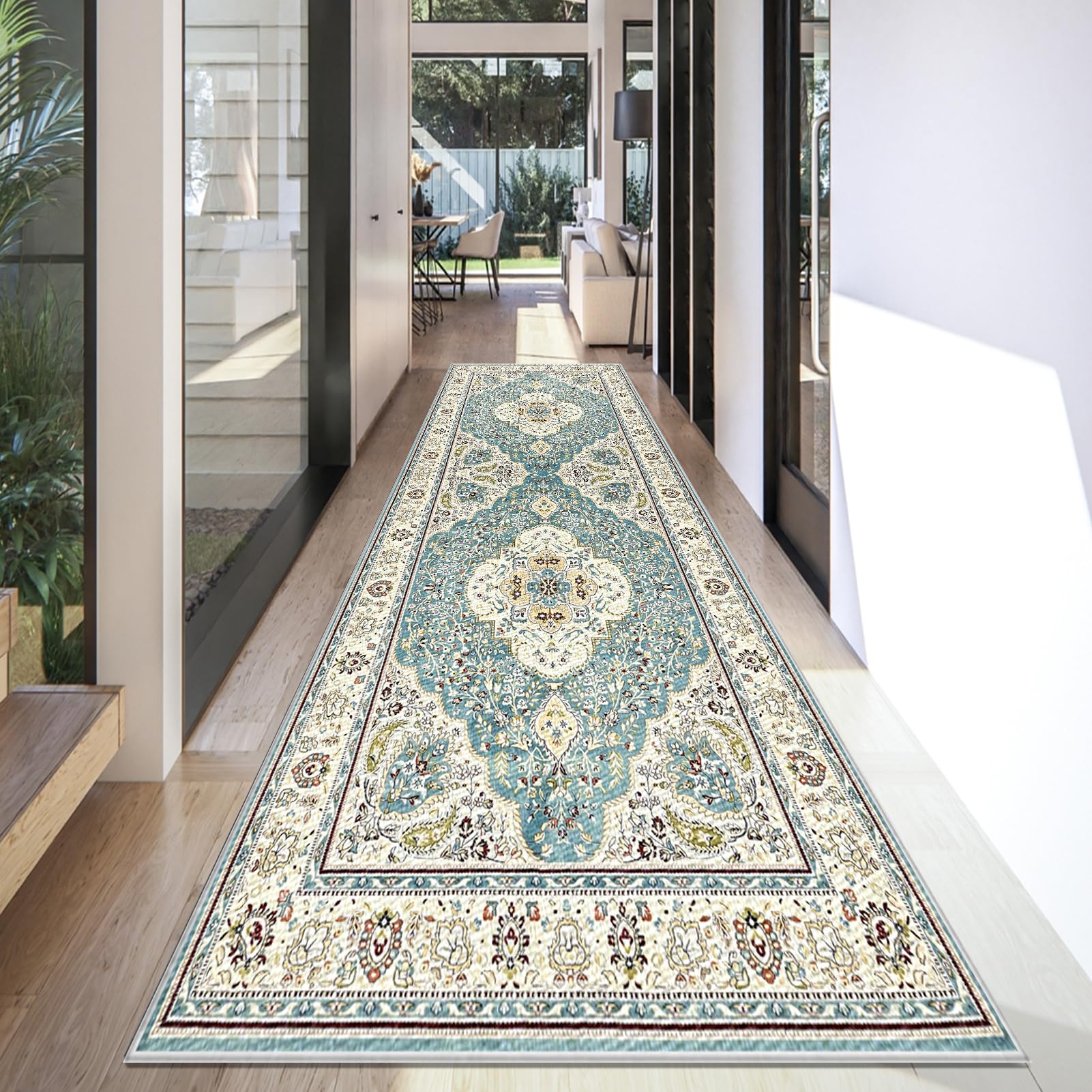 Carpet Runner for Hallway Long Washable Kitchen Rugs Runner for Entryway Non Slip Hall Runner 100 x 400 cm Area Rug Door Mats Indoor Floor Carpet Runner Rugs for Hallway Kitchen Laundry Room Bedroom