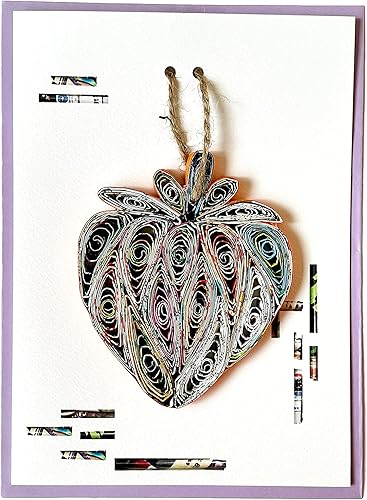 Strawberry Quilling Ornament Card, Recycled Christmas Blank Card