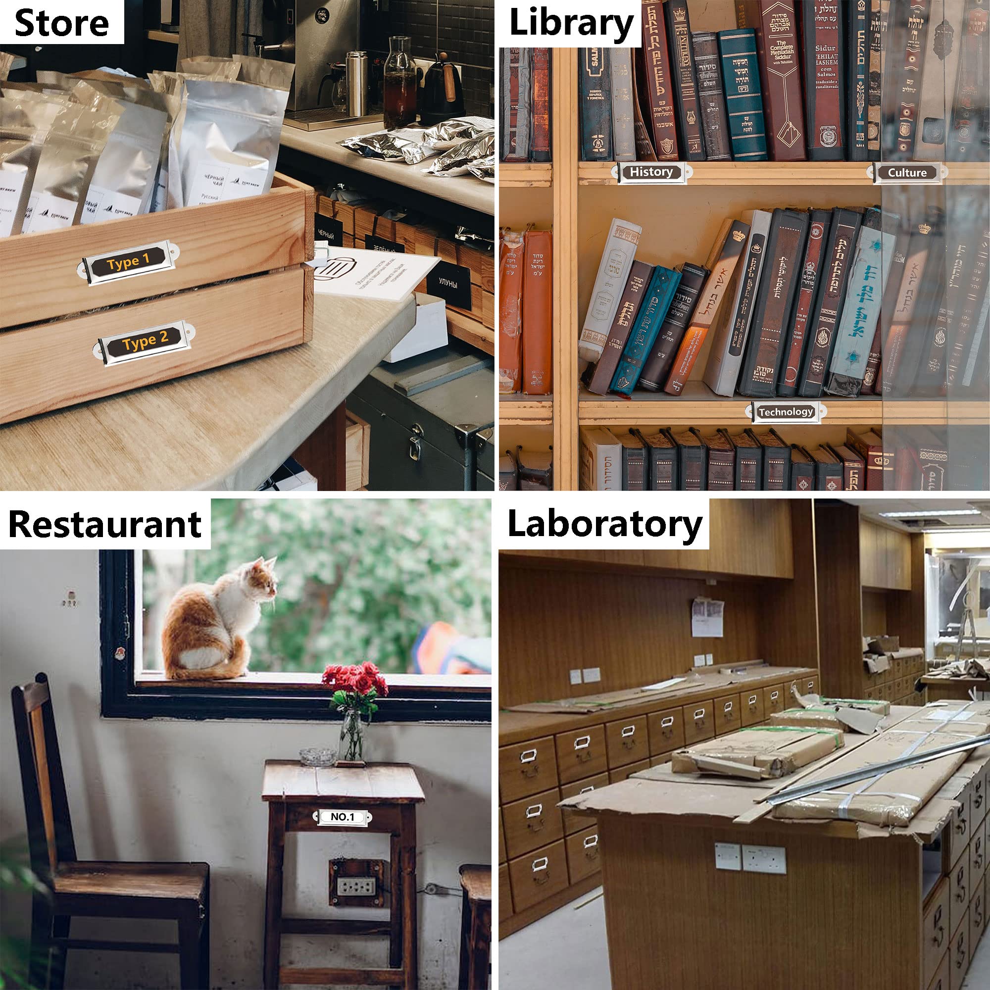 30 Portaetichette In Metallo Per Cassetti - 60x17 Mm, Con Viti, Per Archivazione Ufficio E Casa - Foto 4