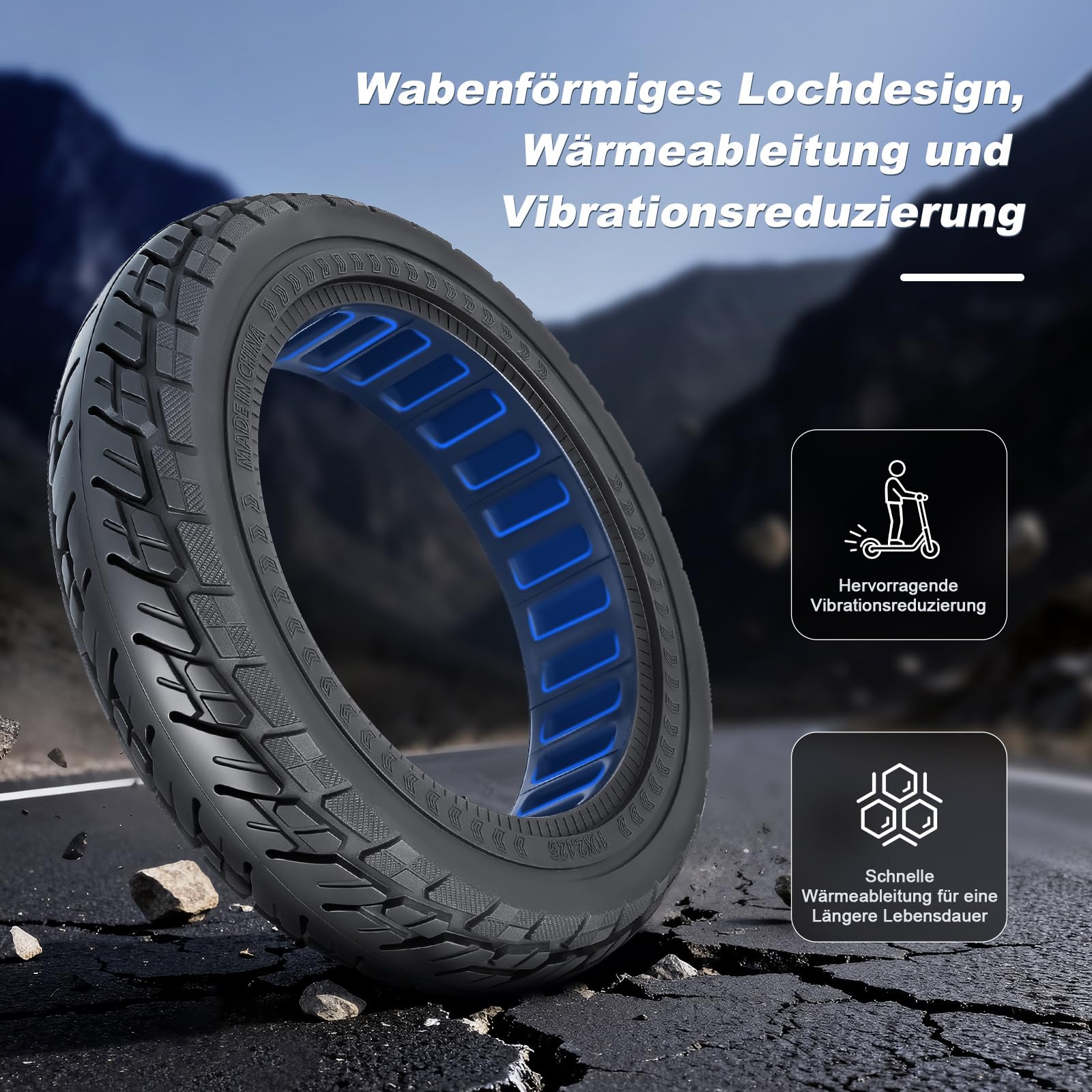 250 x 54 Vollreifen für Xiaomi 4 Pro/Lite Elektroroller, 10 x 2,125 Vollgummireifen für Ninebot F20 F25 F30 F40 Scooter, 10 Zoll Solide Reifen Roller Ersatzreifen (Schwarz-2 Stück)