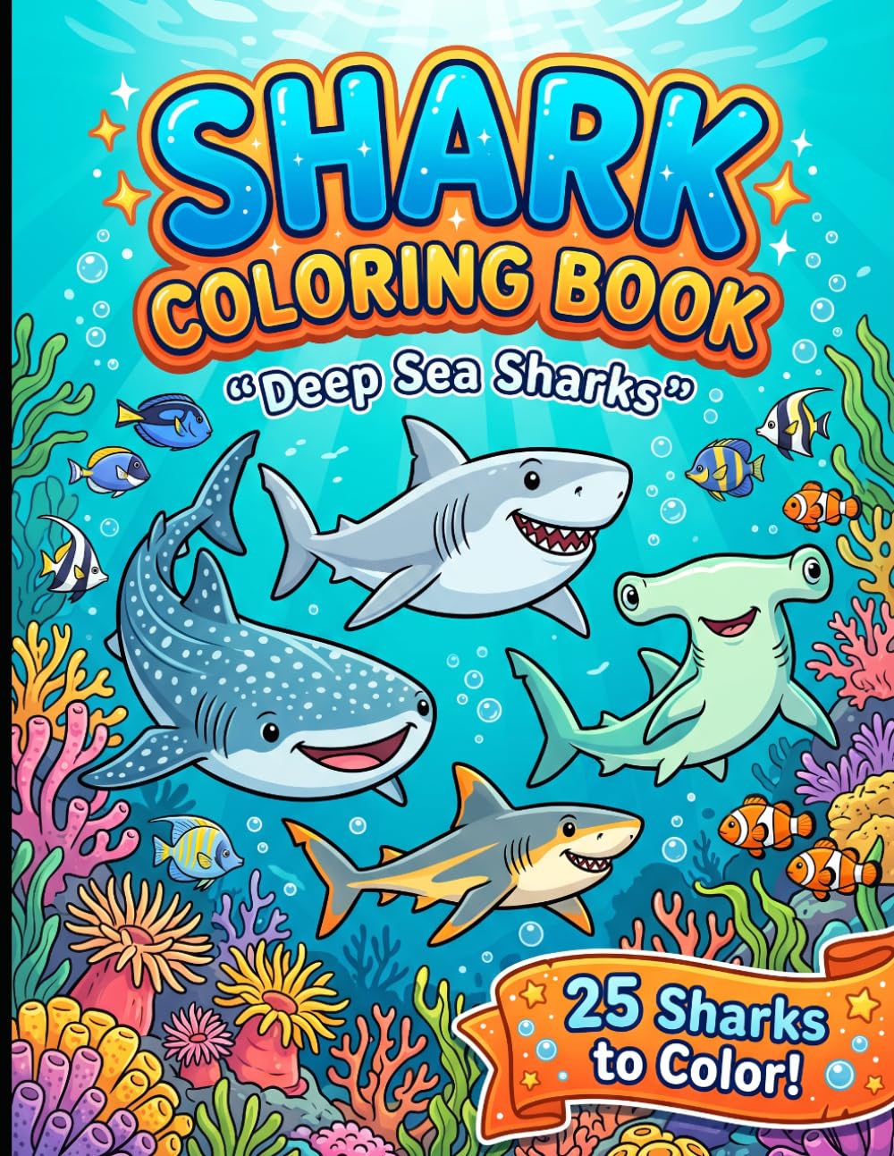 Shark Coloring Book: Deep Sea Sharks — 25 Fun Sharks to Color for Kids